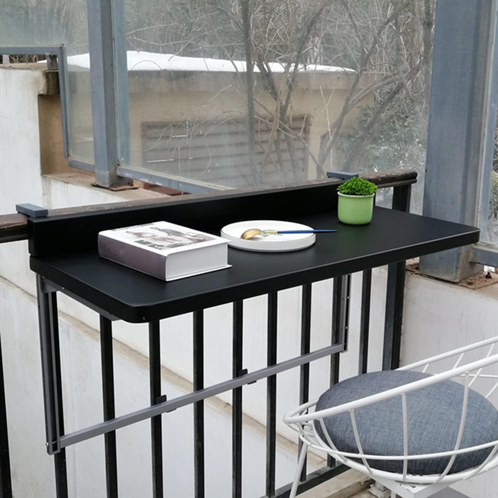 **Foldable Wall-Mounted Drop Leaf Balcony Table - Adjustable Hanging Table for Balcony Railings, Portable Outdoor Side Table for Patio, Garden, Indoor & Outdoor Use (Black, 31.5 x 15.7 Inches) - Perfect for Small Spaces, Coffee, Dining & Relaxing**