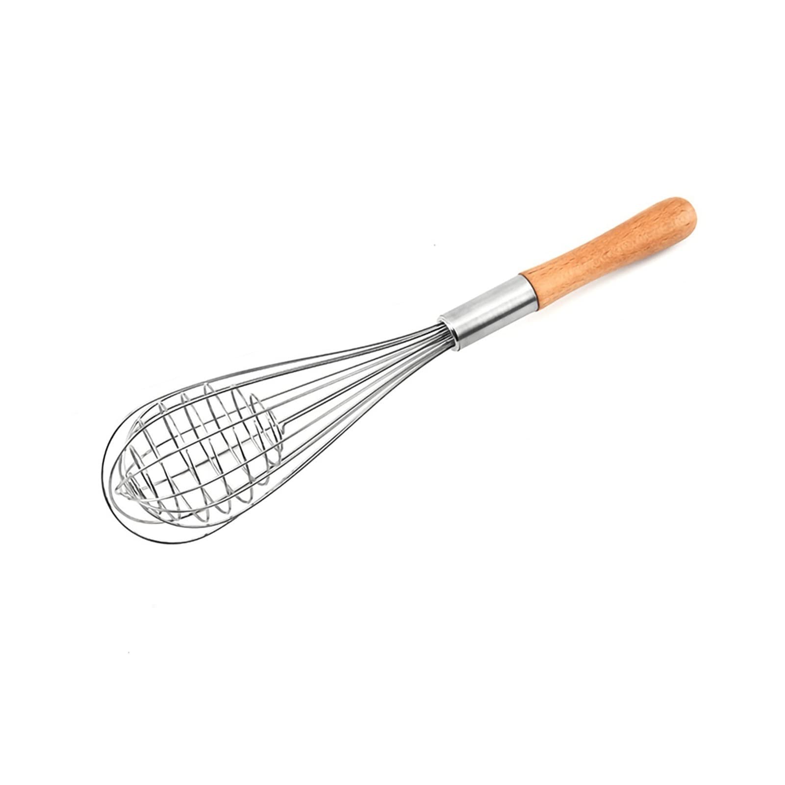 Stainless Steel Rotary Egg Beater with Wood Handle - Multifunctional Kitchen Whisk for Baking, Cooking & Mixing - Perfect for Eggs, Batter, Cream & More (Silver)
