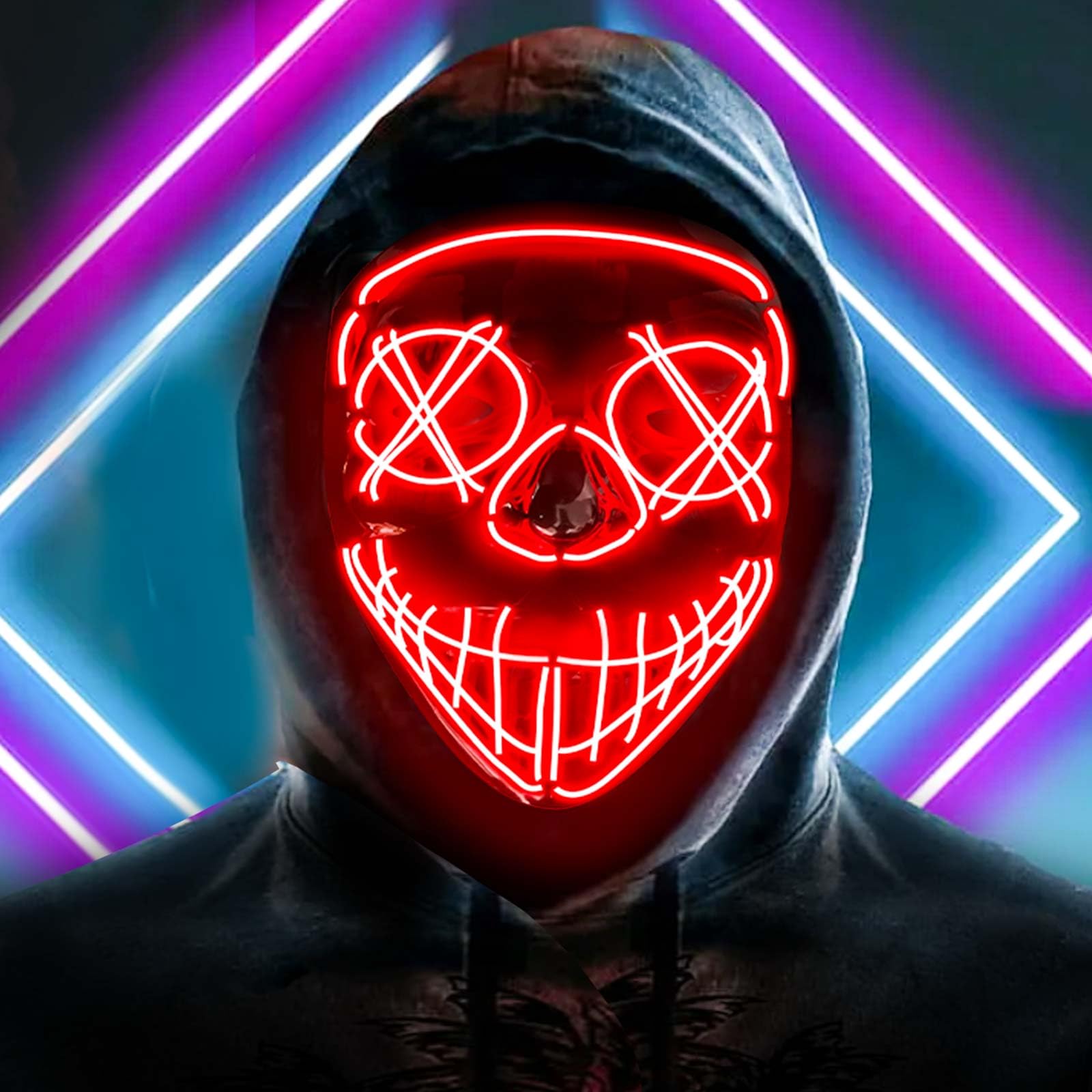 Glow-in-the-Dark LED Halloween Mask for Adults - Light Up Purge Costume Mask, Cool Party Accessory & Unique Gift for Men - Perfect for Halloween Parties, Cosplay Events & Nighttime Festivals