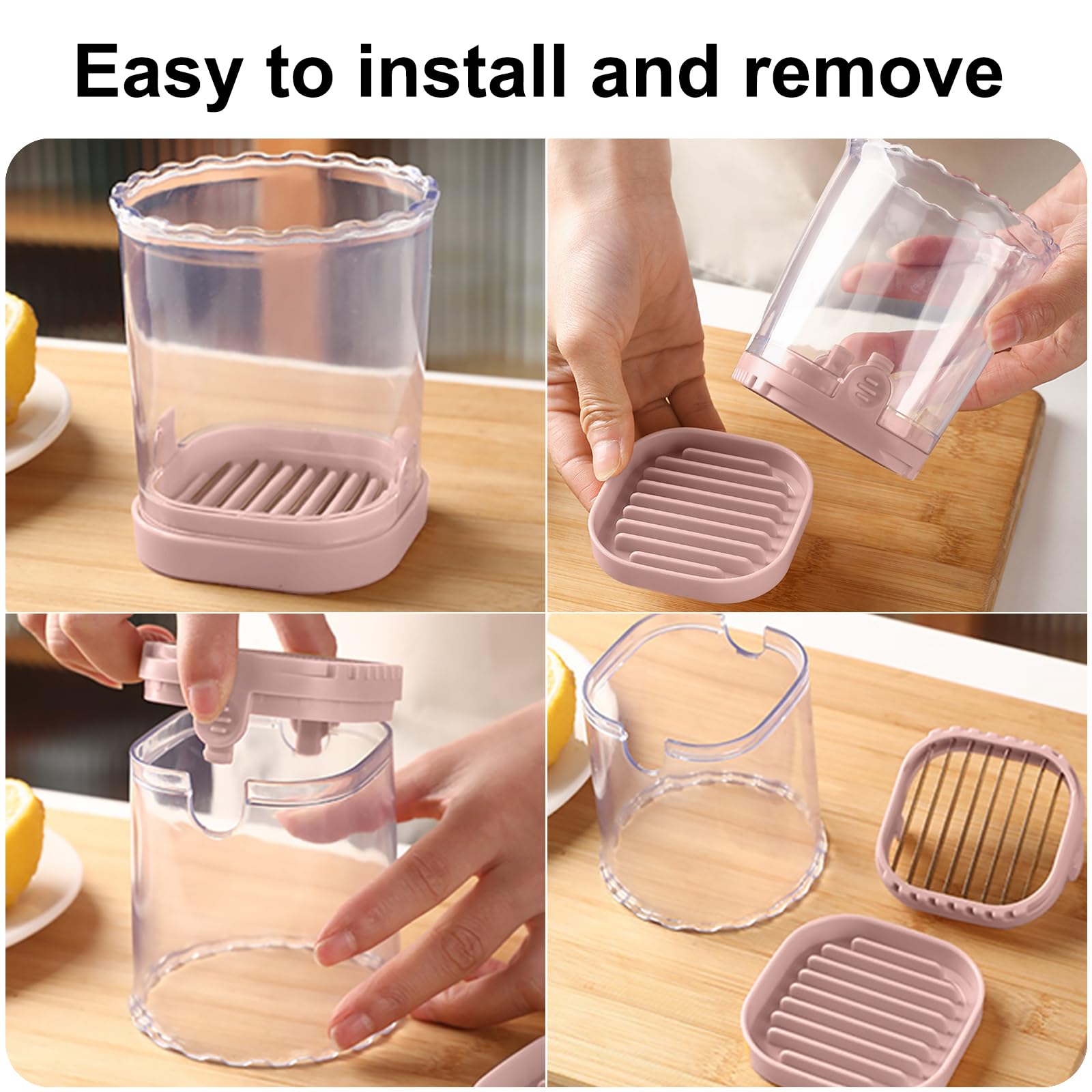 Premium Stainless Steel Fruit & Vegetable Slicer Cup - Efficient Strawberry, Banana, Egg Cutter with Push Plate - Kitchen Gadget for Smoothies, Salads & Meal Prep (Pink)