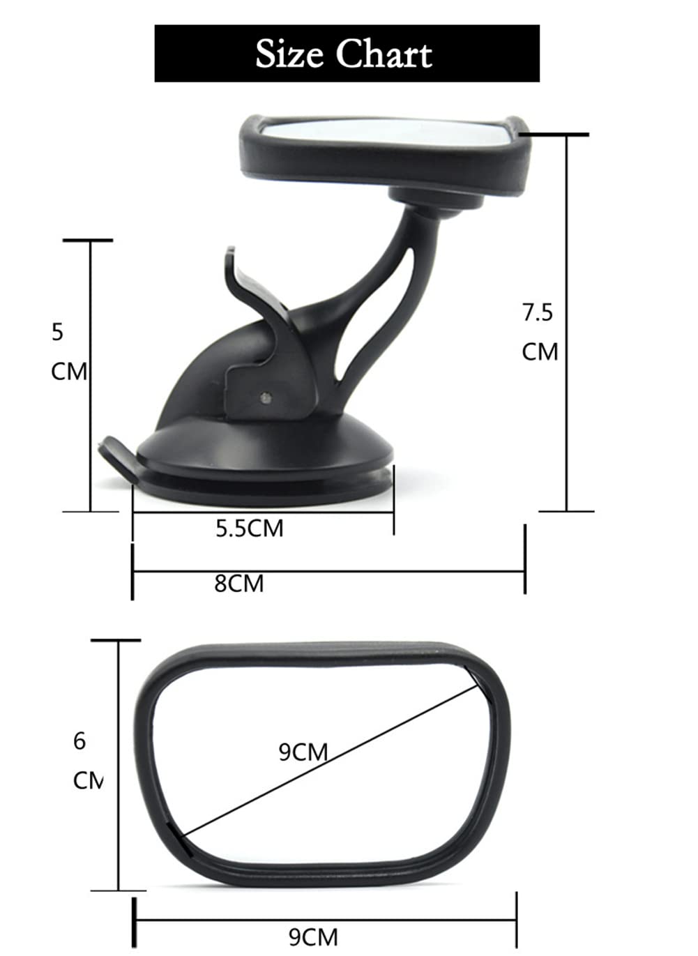 360° Adjustable Shatter-Proof Baby Car Mirror - Black Safety Backseat Mirror for Toddlers & Infants | Acrylic Rearview Suction Cup Mirror for Auto Back Seat | Perfect for Road Trips, School Runs & Safe Driving