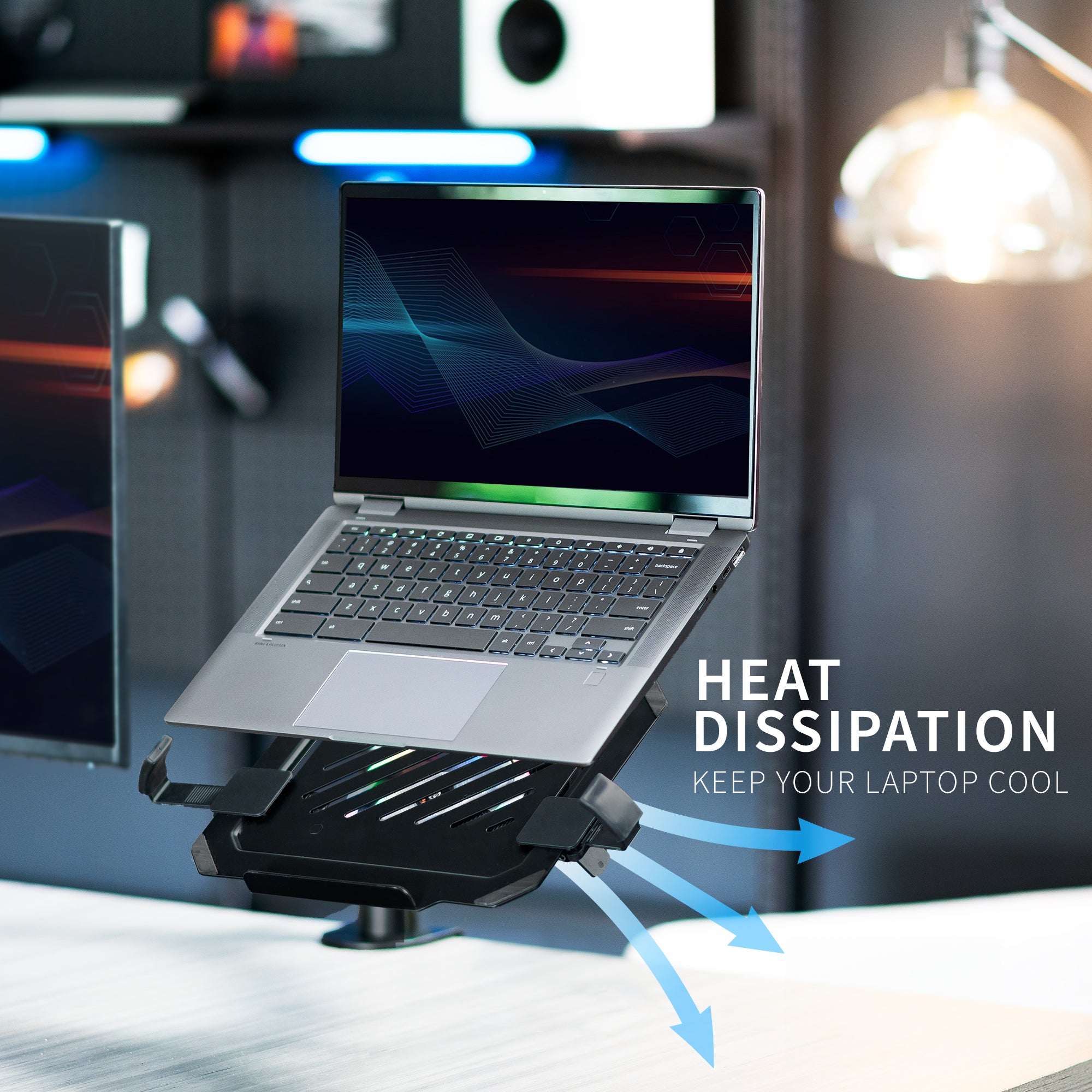 VESA Compatible Laptop Tray with RGB Cooling Fan - Adjustable Computer Mount for Gaming & Office Setup