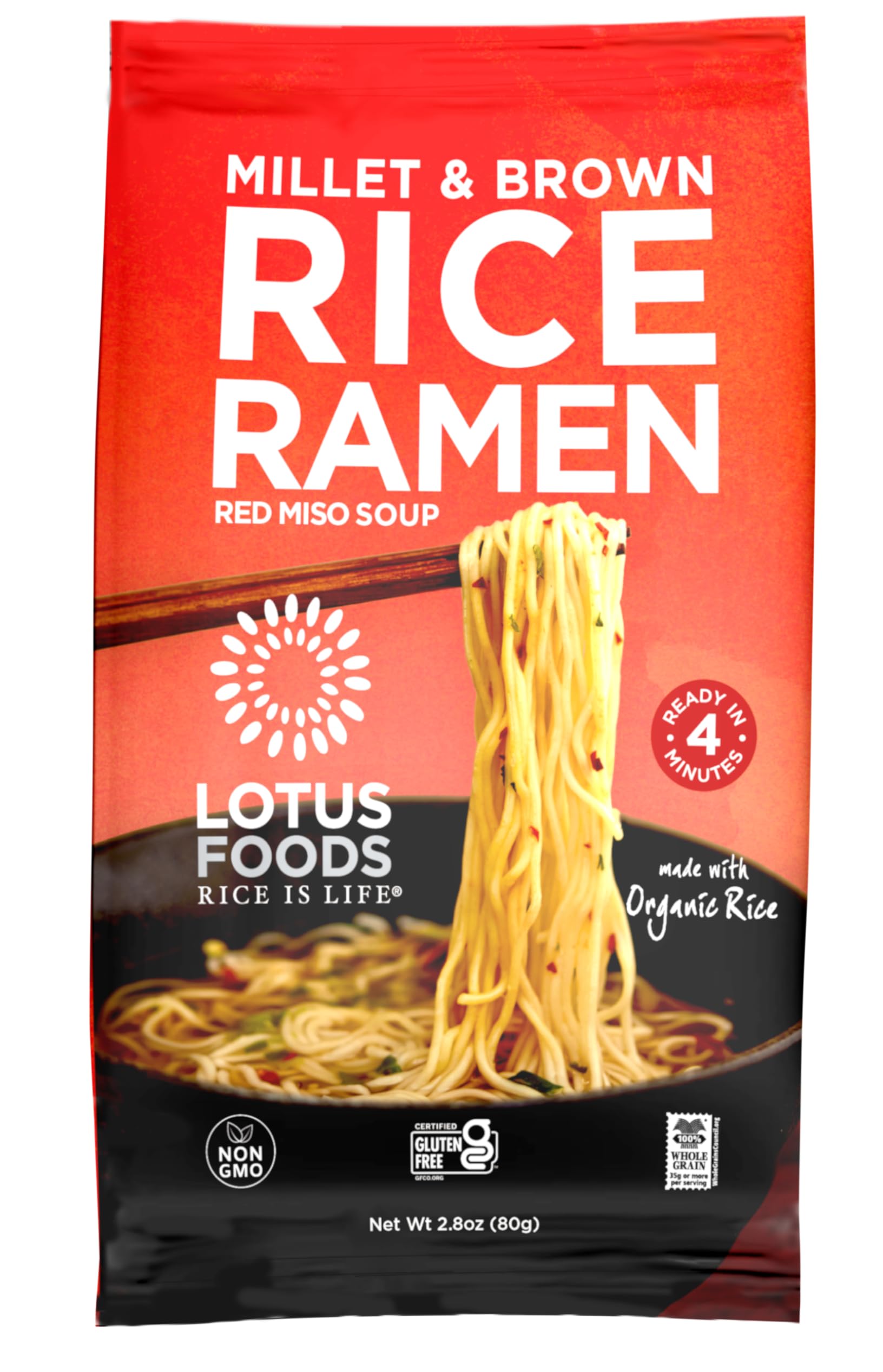 Organic Miso Ramen Soup Mix by Lotus Foods - Millet & Brown Rice Noodles, 2.8 oz | Vegan, Gluten-Free Instant Noodles for Quick Meals & Healthy Lunch