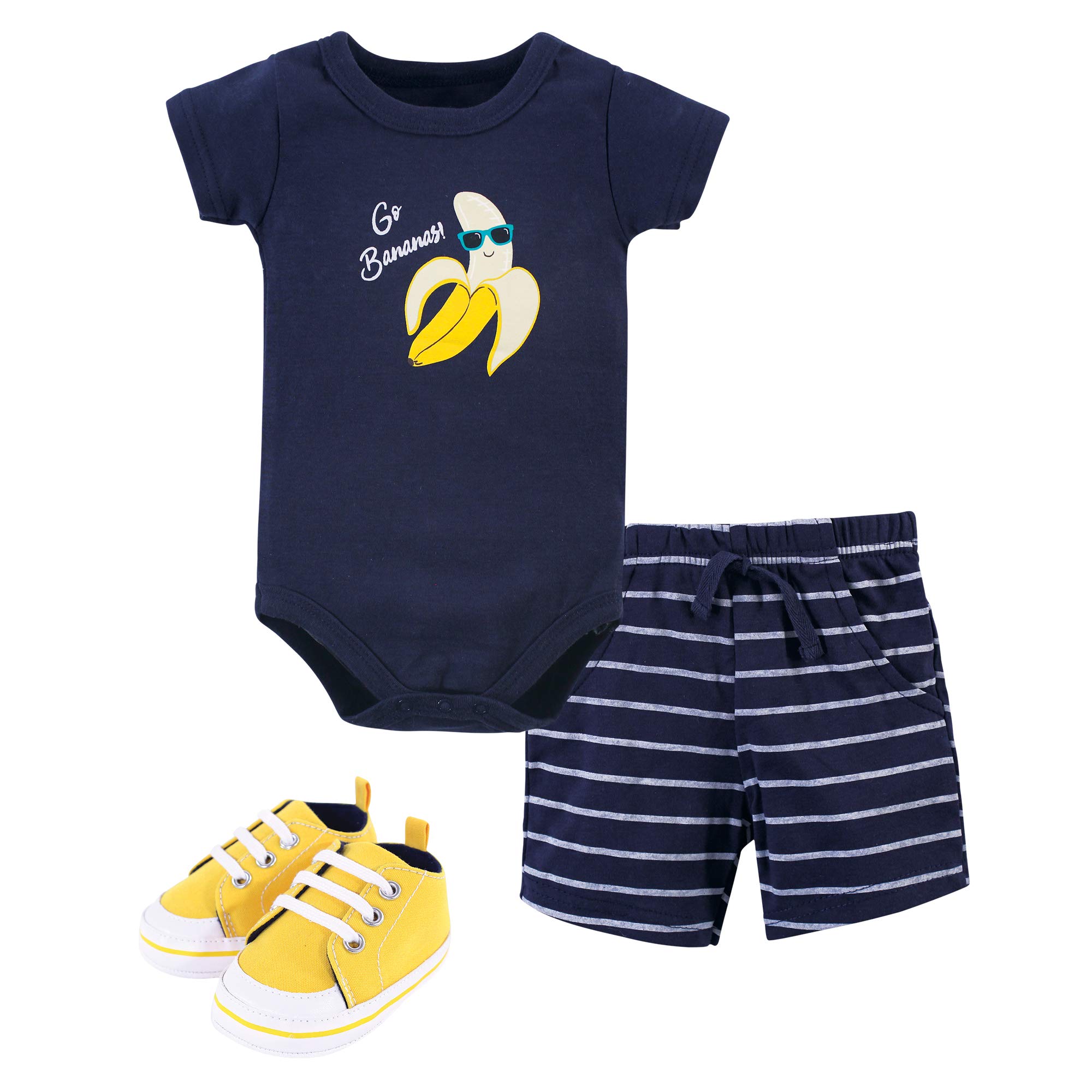 Hudson Baby Cotton Bodysuit Set with Shorts & Shoes for Newborns
