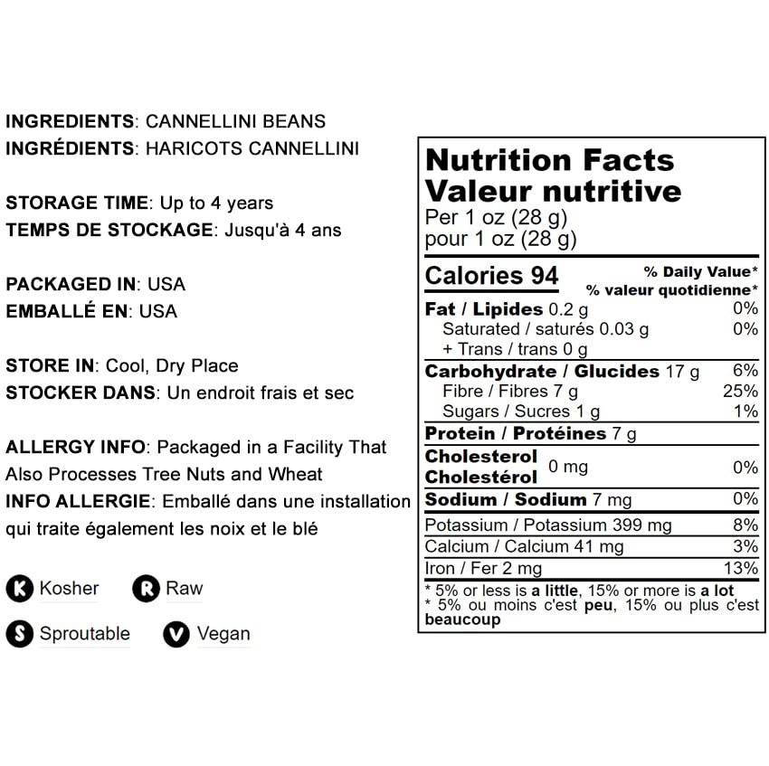 Food to Live - 25 lbs Dried Cannellini White Kidney Beans | Sproutable, Vegan, Kosher, Sirtfood Certified | High in Fiber & Protein | Perfect for Minestrone Soup, Bean Salads, Stews, White Chili | Bulk Pantry Staples for Healthy Cooking & Meal Prep