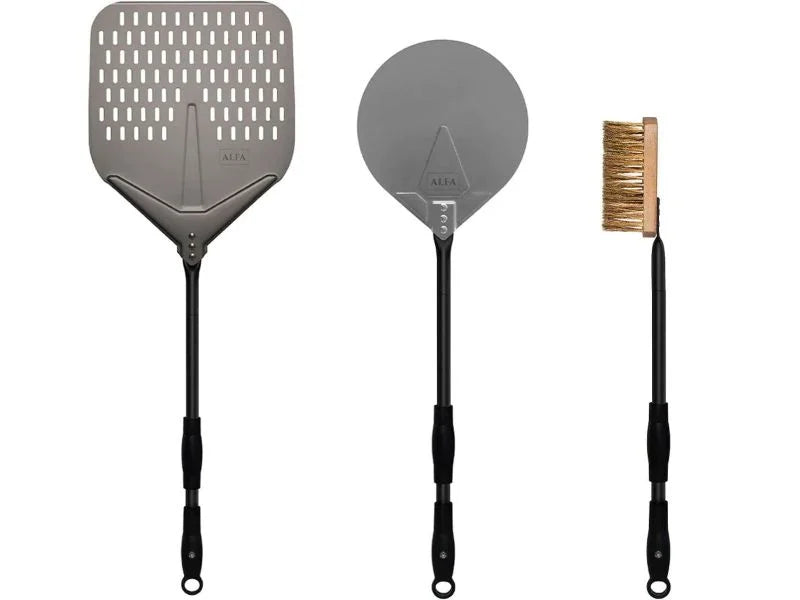Alfa Pizza Ovens 3 Piece Peel Set - Premium Wooden Pizza Peel, Turning Peel & Serving Peel for Gas & Wood Fire Ovens - Perfect for Home Pizza Making, Outdoor Cooking & Restaurant Use