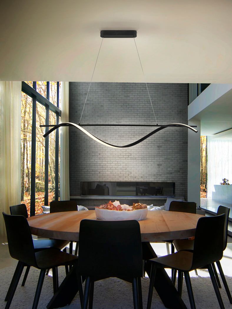 Boa LED Linear Pendant Light Fixture - Modern Matte Black Hanging Light for Kitchen Island, Dining Room & Office Lighting