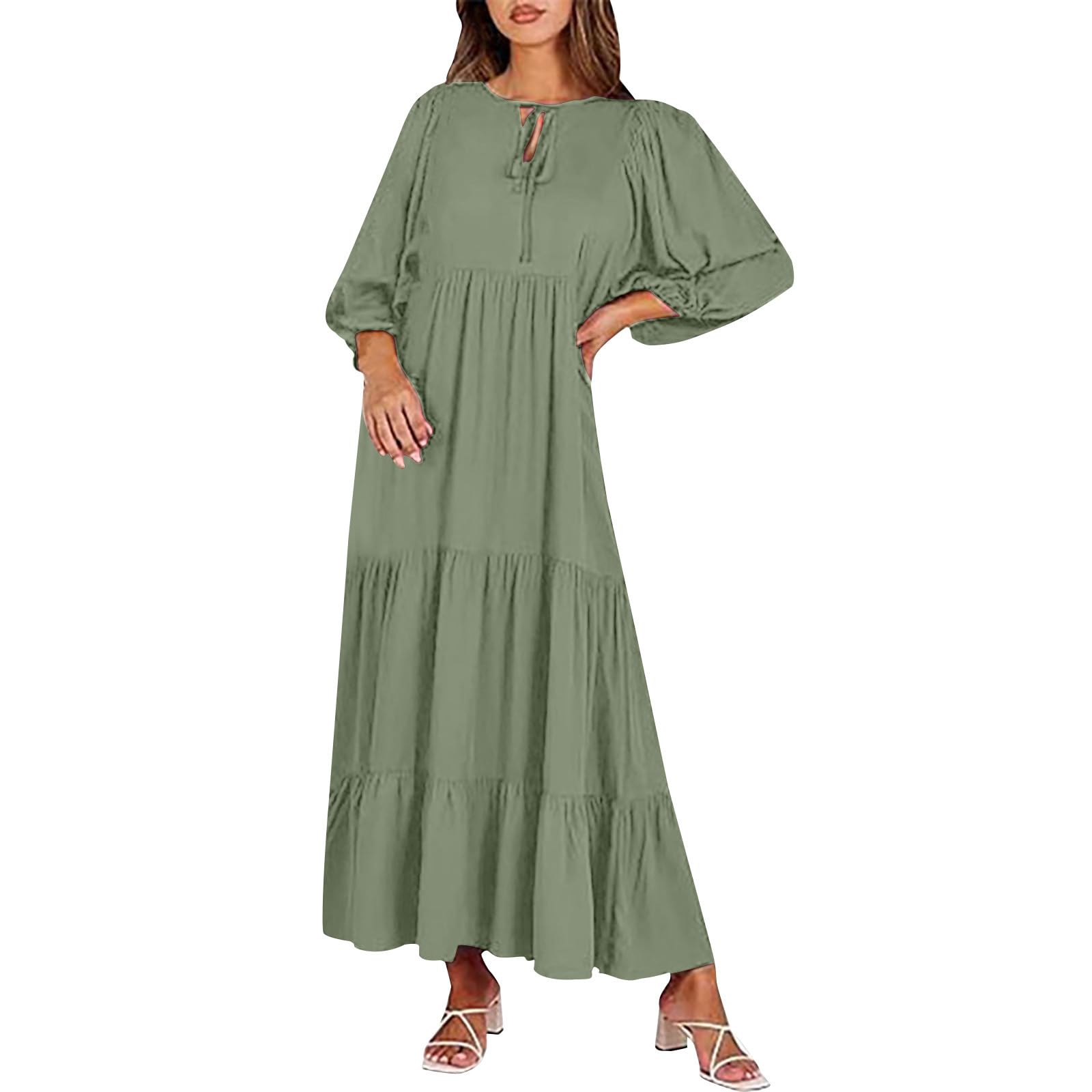 BONIXOOM Women's Elegant Trendy Puff Sleeve Tie Front Ruched Dress - Y2K Style Plus Size Maternity Pullover for Fall & Winter | Perfect for Parties, Dates & Office Wear