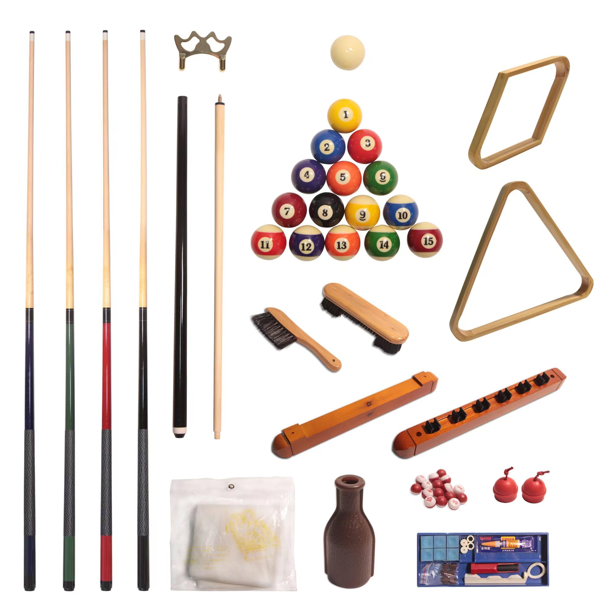 Premium 32-Piece Billiard Accessories Kit - Complete Set with Pool Sticks, Billiard Balls, Bridge Brushes & Table Parts for Professional & Home Game Rooms | Perfect for Pool Halls, Bars, and Family Entertainment
