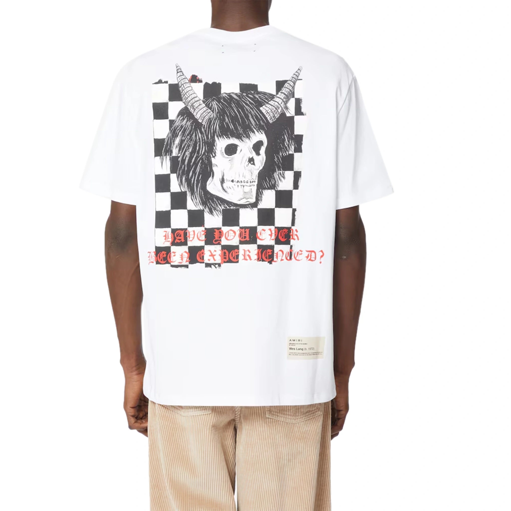 Amiri Wes Lang Checker Skull White Graphic T-Shirt for Men - Streetwear Fashion Tee for Casual Wear & Concert Outfits