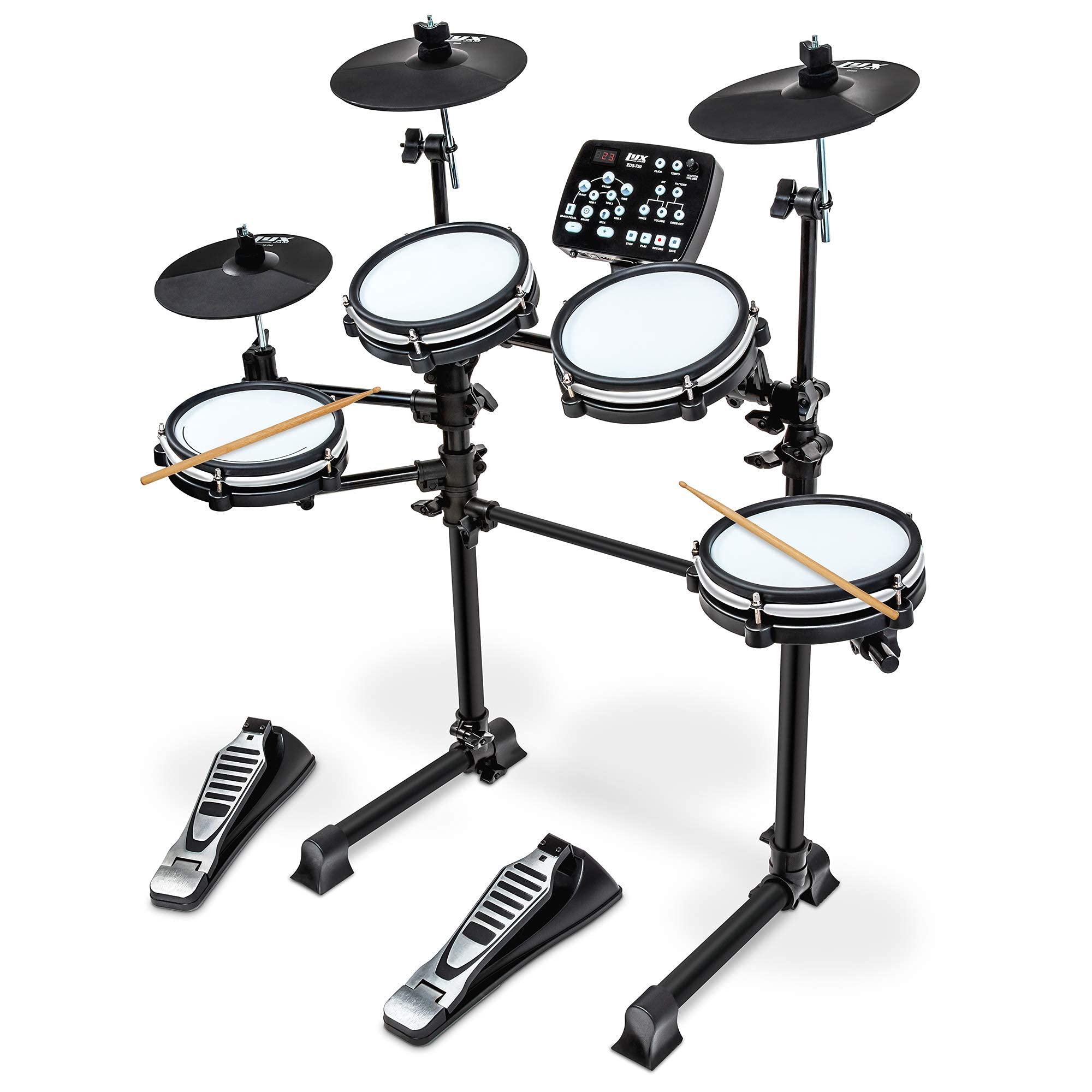 LyxJam 7-Piece Electronic Drum Kit with Mesh Heads - Professional Drum Set w/ 209 Sounds, 50 Songs, Recording, Cymbals, Kick Pedal & Sticks - Perfect for Home Practice, Studio Recording & Live Performances (Renewed)