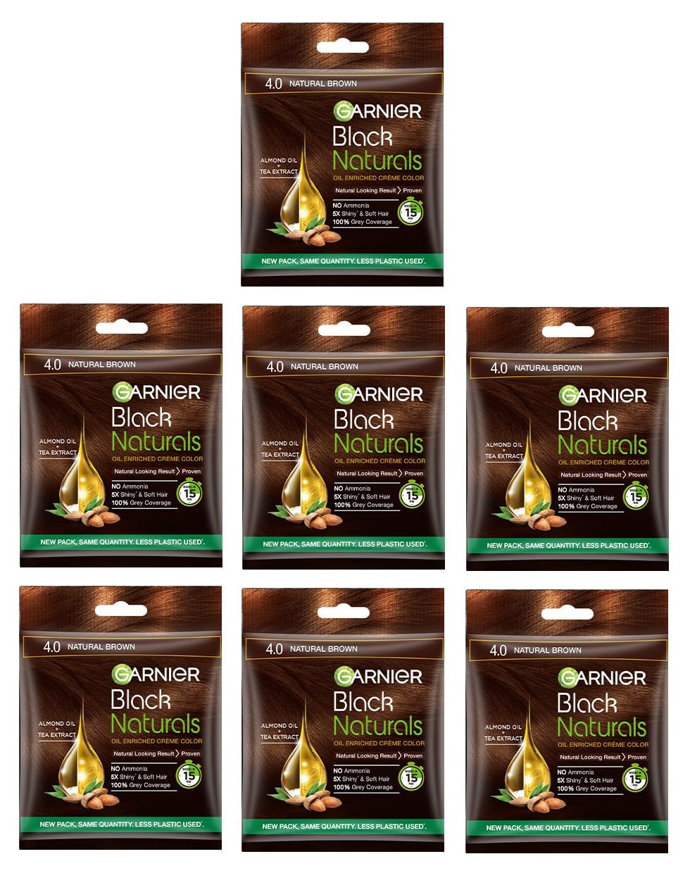 Garnier Black Naturals Hair Color No.4 Natural Brown - 20ml + 20gm (Pack of 7) | Permanent Hair Dye for Women & Men | At-Home Hair Coloring Kit for Gray Coverage & Vibrant Color | Salon-Quality Results for Natural-Looking Brown Shades