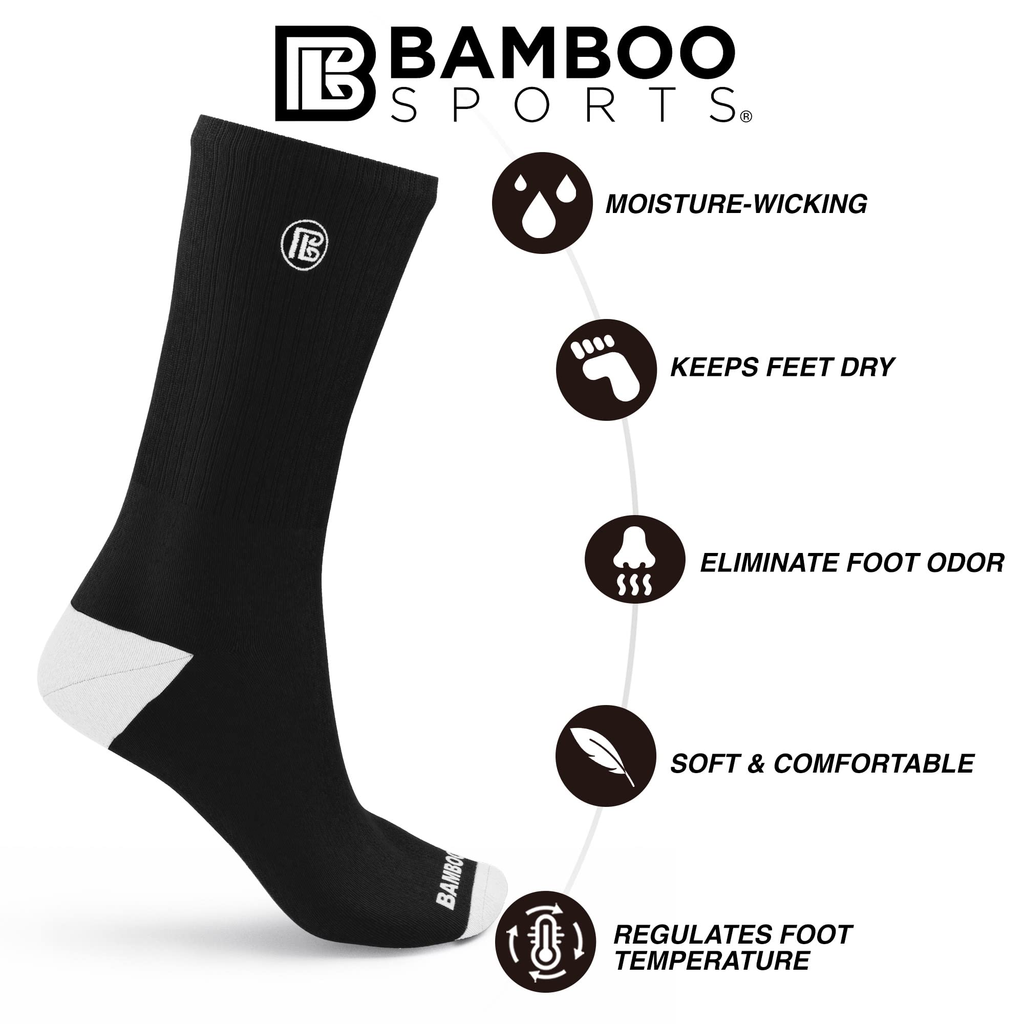 Premium Bamboo Crew Work Socks for Men & Women - Moisture Wicking, Odor Resistant, Breathable & Comfortable - Ideal for Sports, Hiking, Running & Daily Wear