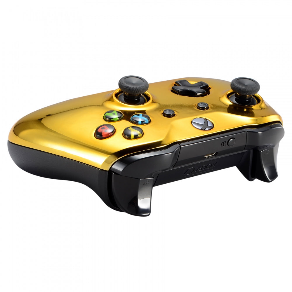 eXtremeRate Chrome Gold Edition Front Housing Shell Faceplate for Microsoft Xbox One X & One S Controller - Premium Replacement Cover for Enhanced Gaming Experience - Perfect for Customization, Repair, and Competitive Gaming Sessions
