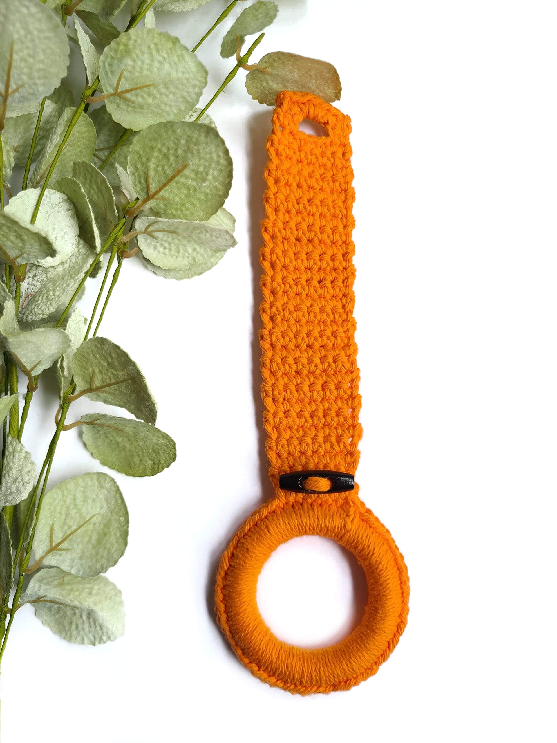 Stainless Steel Kitchen Towel Ring Holder with Hanging Loop - Durable & Rustproof Kitchen Accessories - Perfect for Hanging Dish Towels, Oven Mitts & Pot Holders - Ideal Housewarming Gift (Orange) - Great for Kitchens, RVs & Camping Use