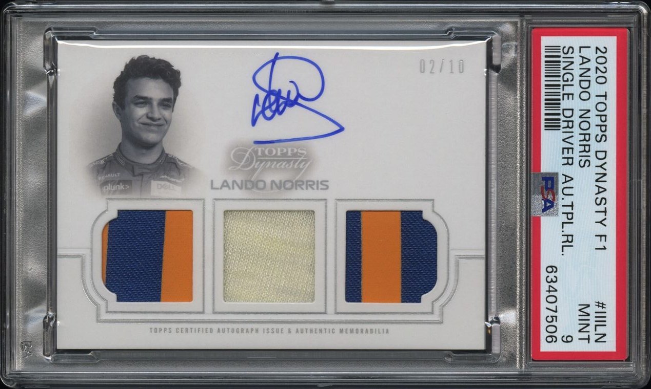 PSA 9 2002 Lando Norris #TRA IIILN Dynasty Triple Relic Autograph Card - Perfect for F1 Collectors, Racing Memorabilia Displays & Sports Card Investments