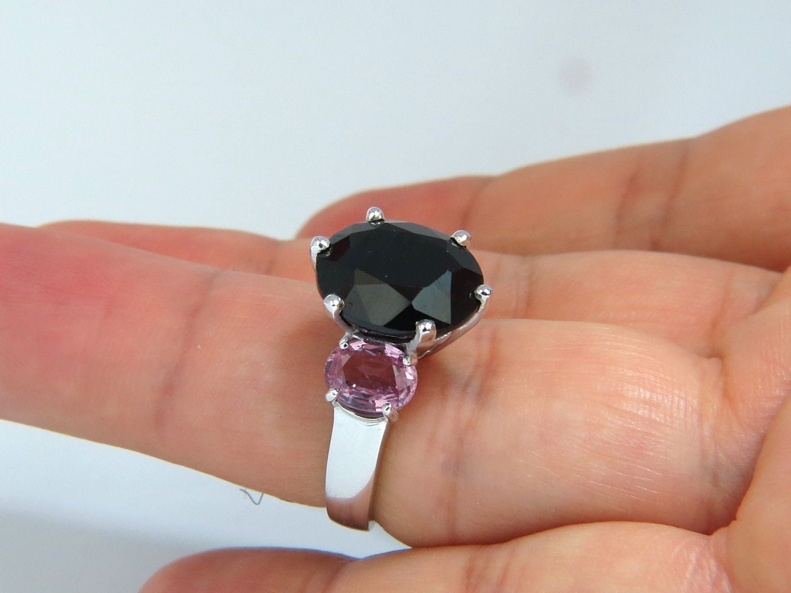 13.00ct Natural Black & Pink Sapphire Diamond Ring in 14K White Gold – Elegant Engagement, Wedding, or Anniversary Jewelry Gift