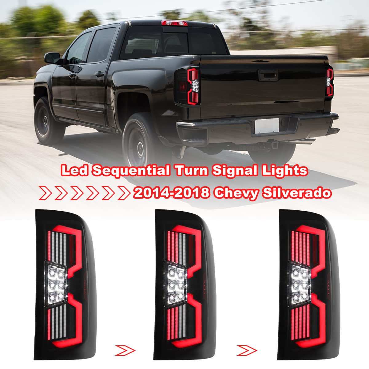 Nixon Offroad LED Tail Lights Assembly for 2014-2018 Chevy Silverado 1500 & 2015-2018 Silverado 2500HD/3500HD - Smoked LED Sequential Turn Signals & Full LED Indicators - Upgrade for Enhanced Visibility & Style