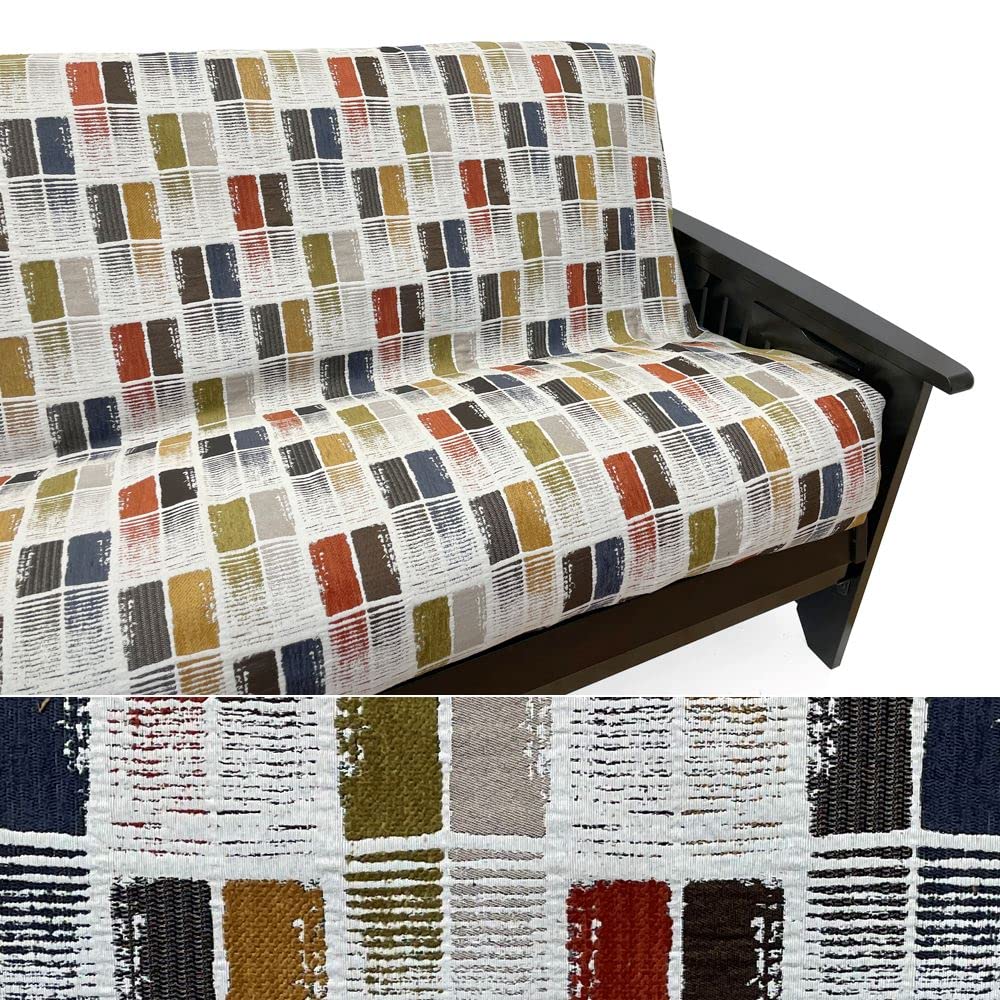 SlipcoverShop Town Square Futon Cover 476 Queen Size with 2 Decorative Pillows - Perfect for Living Room, Bedroom, and Guest Room Furniture Protection