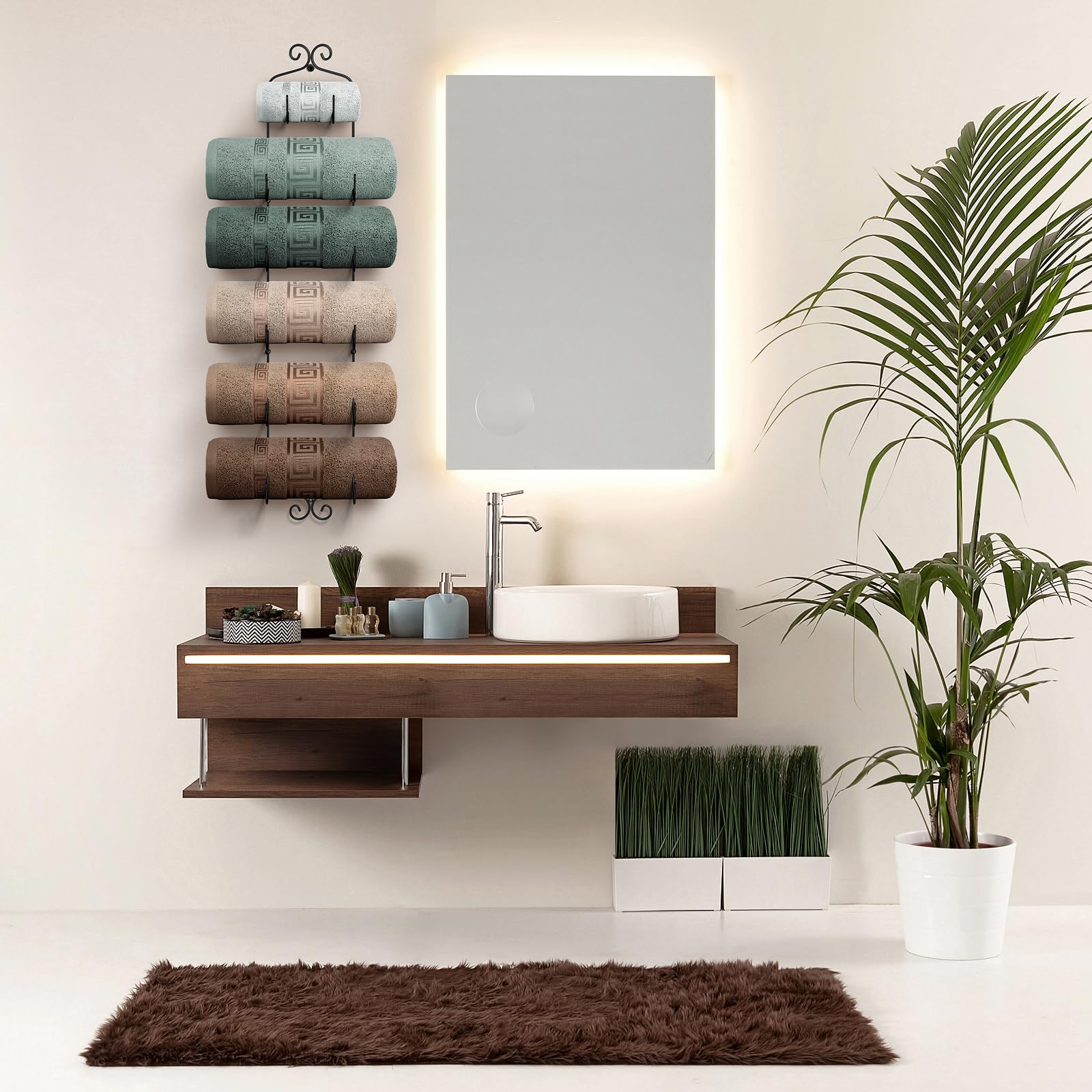 Sorbus 6-Tier Wall Mounted Towel Rack & Wine Holder - Durable Metal Bathroom Organizer for Towels, Washcloths, Spa, Gym, RV - Space-Saving Kitchen Bar & Wine Cellar Storage Solution (Perfect for Small Bathrooms, Campers & Home Bars)