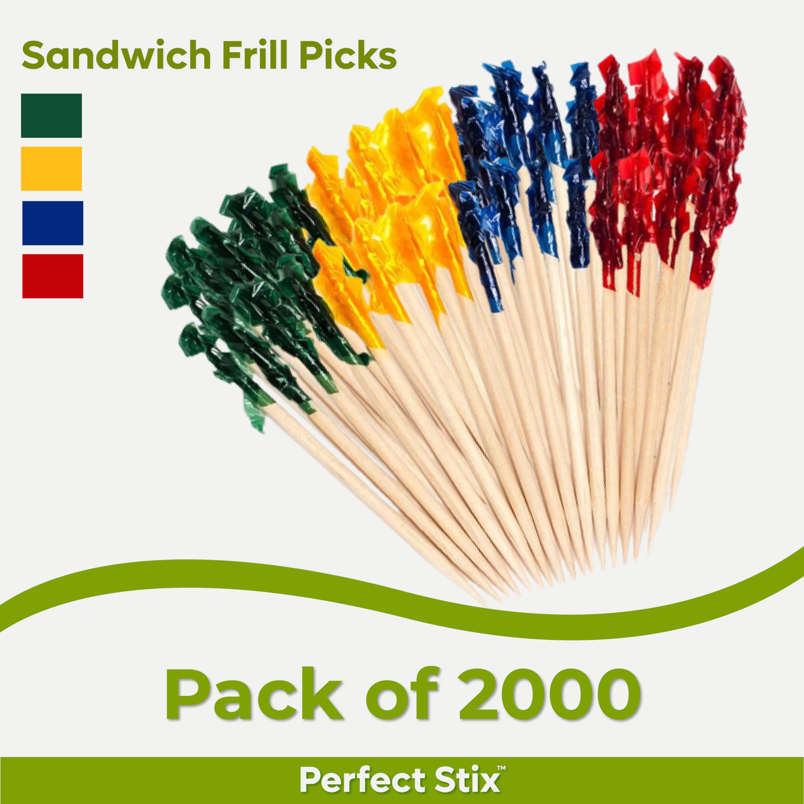Perfect Stix 4-Inch Assorted Sandwich Frill Picks - Pack of 2000 (FP4-2000ct) | Decorative Party Appetizer Toothpicks for Weddings, Baby Showers & Finger Foods