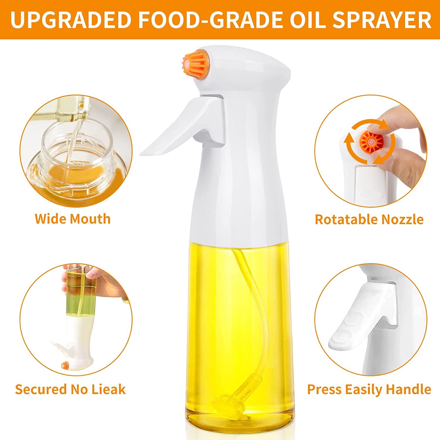 Premium Glass Olive Oil Sprayer Bottle - 10.6 oz Kitchen Oil Mister for Air Fryer, Grilling, Baking & Frying | Non-Aerosol Cooking Spray Alternative | Perfect for Healthy Cooking, Salad Dressing & Meal Prep (White)