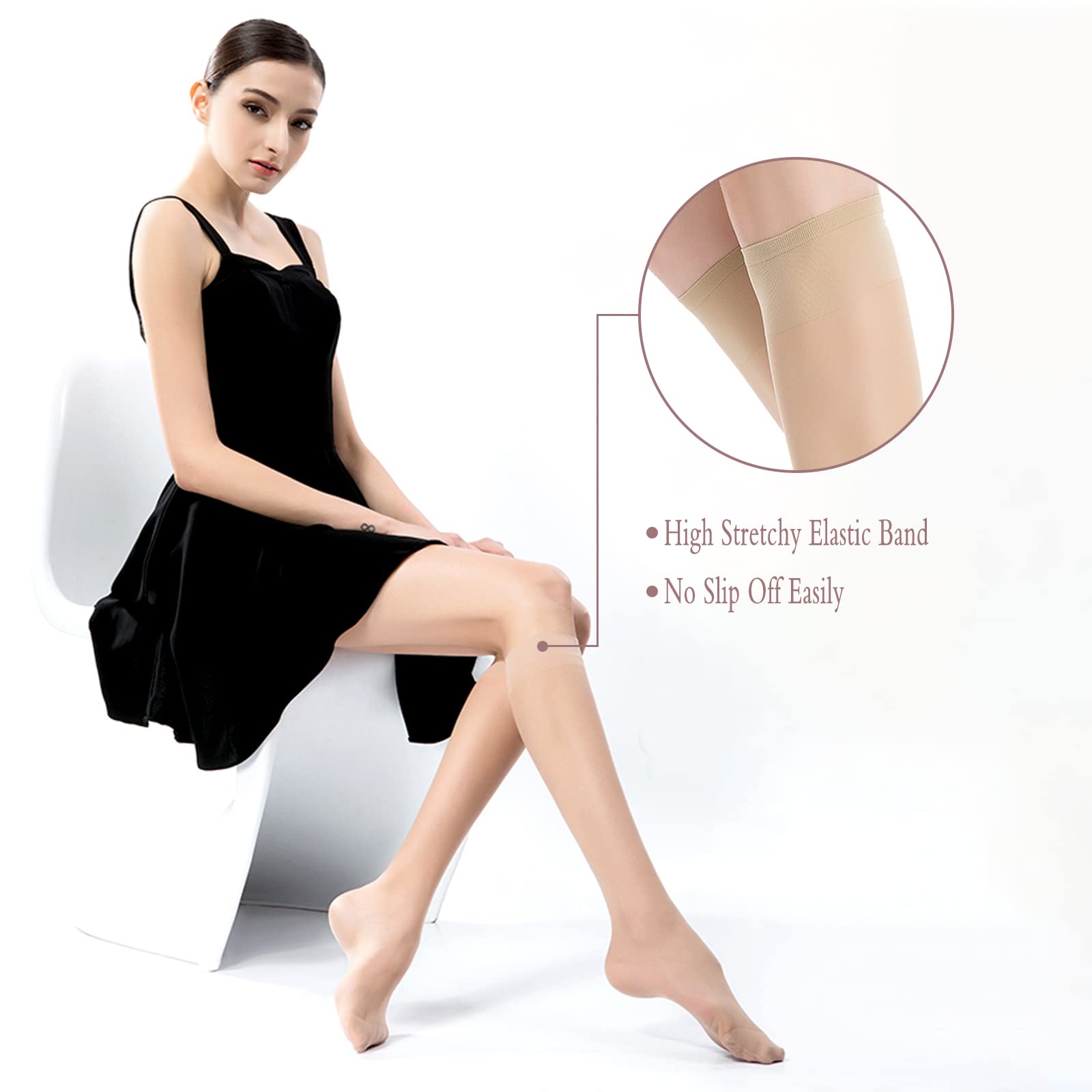 Yilanmy 12 Pairs Knee High Stockings - Black & Nude Sheer Pop Socks for Women | Soft 15 DEN Nylon Socks | Perfect for Office, Cosplay & Everyday Wear