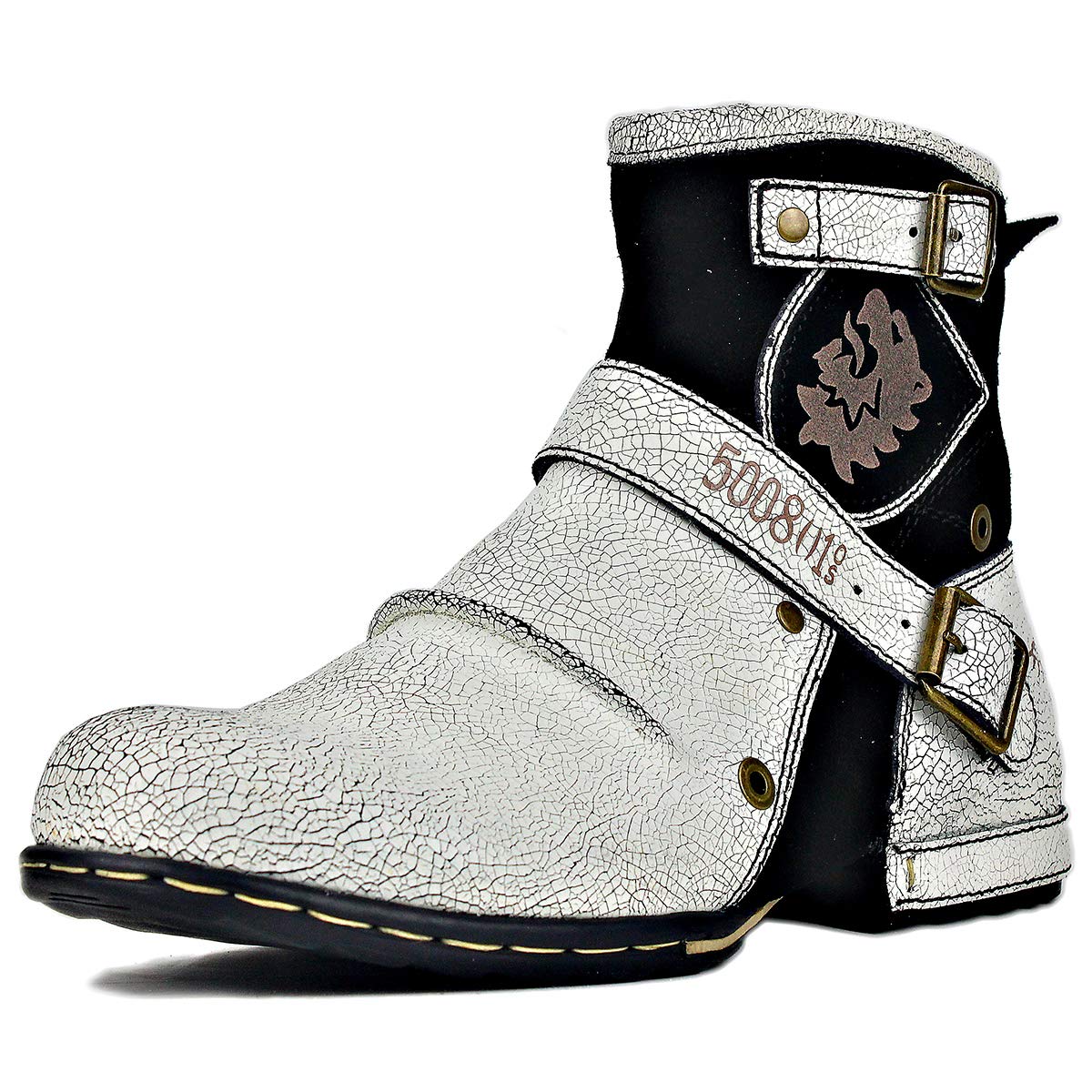 Stylish Men's Chukka Cowboy Boots - Leather Motorcycle & Hiking Ankle Boots with Side Zipper - Fashion Casual Footwear (White) - Perfect for Riding, Outdoor Adventures & Everyday Wear
