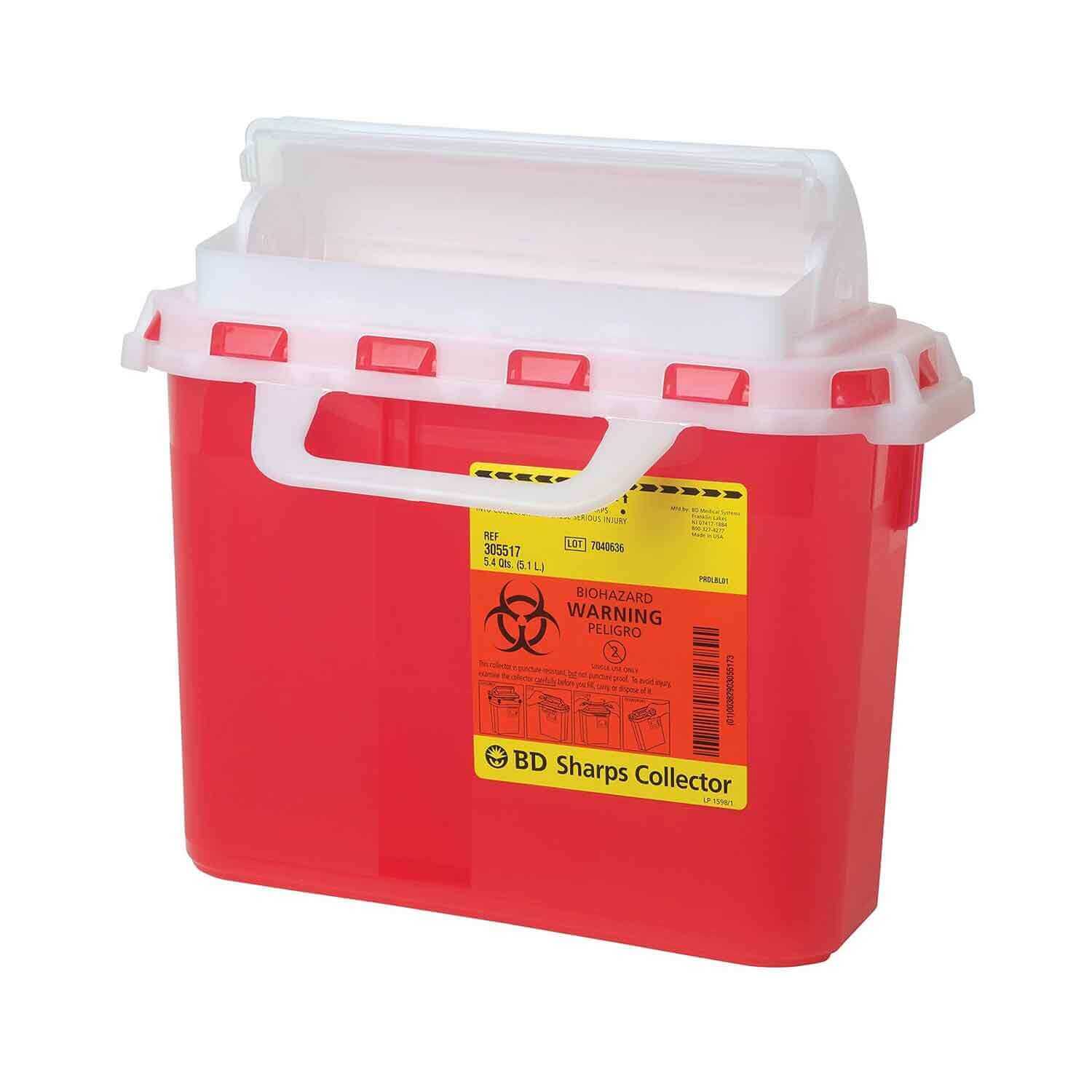 BD Sharps Container 5.4 Quarts with Counterbalanced Door - Safe Medical Waste Disposal for Needles, Syringes & Lancets - Ideal for Clinics, Hospitals & Home Healthcare Use