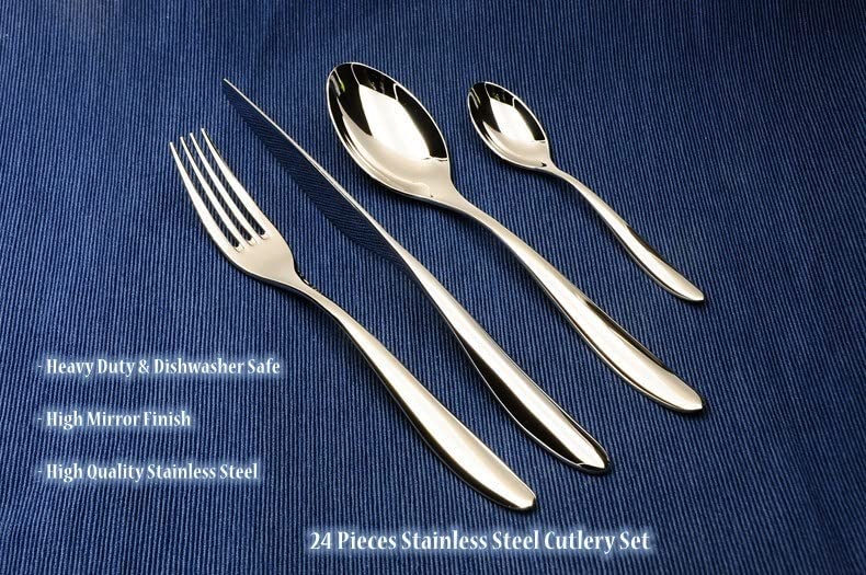 24-Piece Stainless Steel Silverware Flatware Cutlery Set - Classic Restaurant Quality Dinnerware for Wedding, Dining & Kitchen Use | Durable & Elegant Tableware for Everyday Meals & Special Occasions