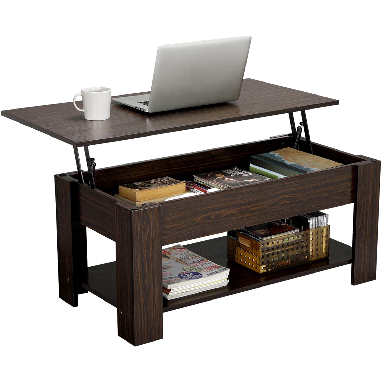 Topeakmart Lift Top Coffee Table with Hidden Storage - Espresso Finish Lift-Up Tea Table for Living Room, Office & Reception Areas - Perfect for Small Spaces & Multi-Functional Use