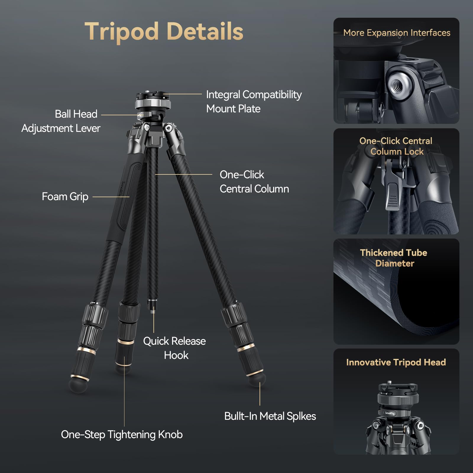SMALLRIG AP-100 FreeRover Carbon Fiber Tripod - 59