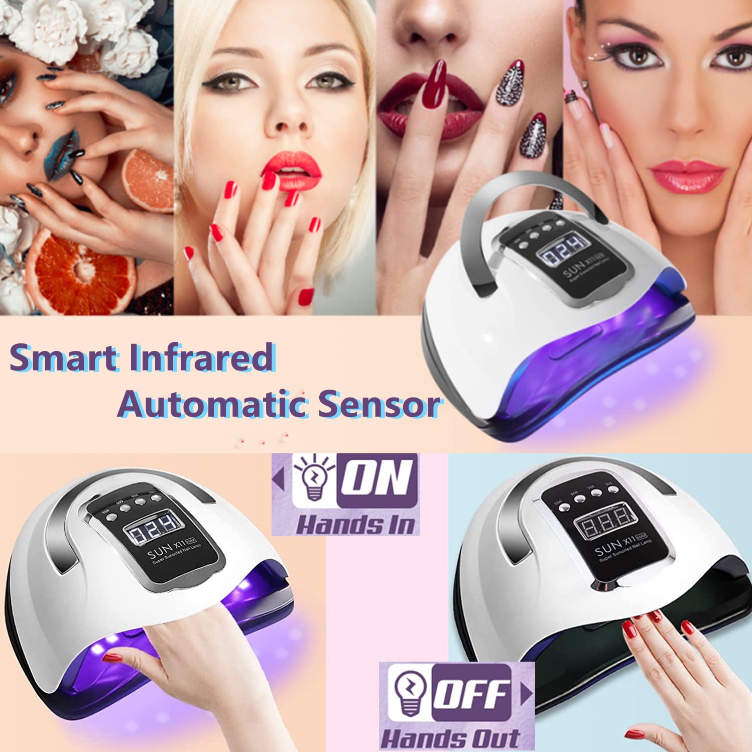 Professional 280W UV LED Nail Lamp with Auto Sensor & 4 Timer Settings - Fast Curing Gel Nail Dryer for Home & Salon Use | Perfect for Gel Polish, Acrylic Nails & DIY Manicures