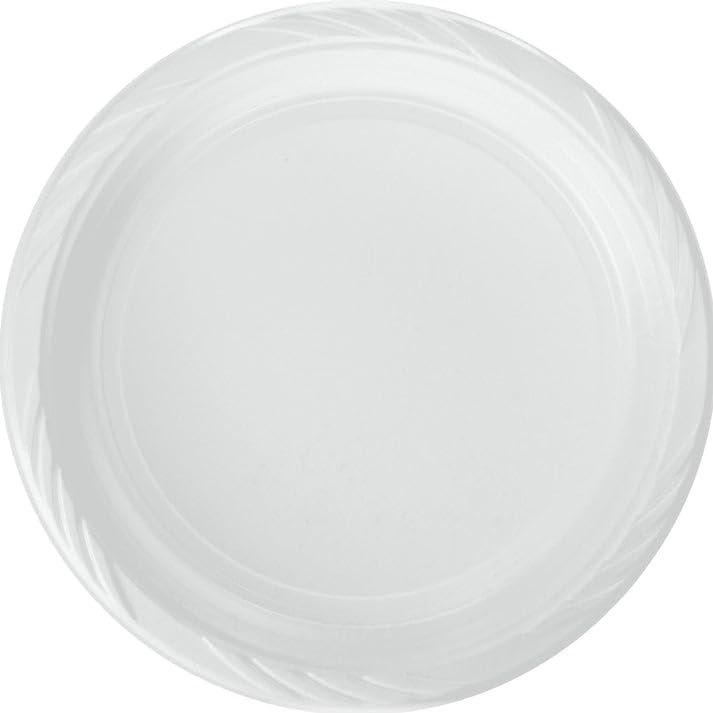 Nicole Fantini 10-Inch Disposable Round White Plastic Plates - 300 Count - Microwave Safe for Thanksgiving, Parties, Holidays & Weddings - Perfect for Buffets, Picnics, Catering & Family Gatherings