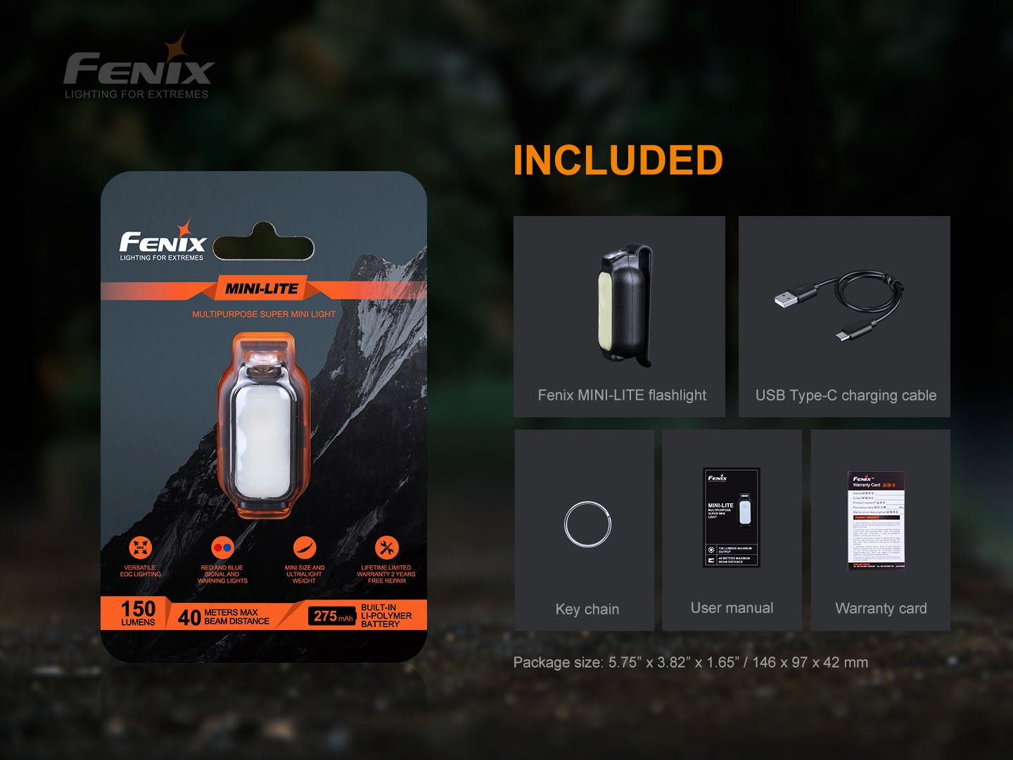Fenix MINI LITE Compact EDC Flashlight - Ultra Bright LED Pocket Light for Camping, Hiking, Emergency & Everyday Carry (Black)