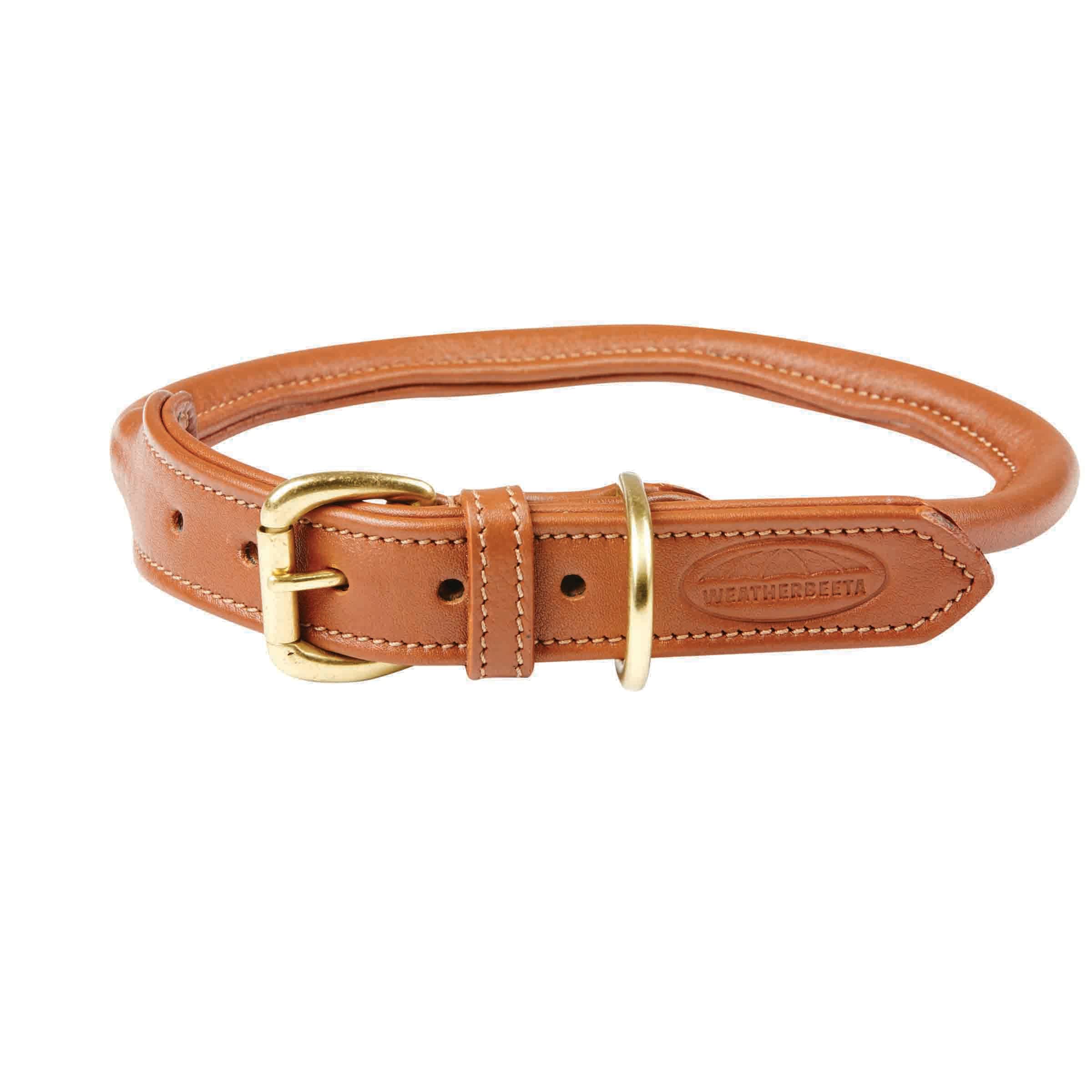 WeatherBeeta Rolled Leather Dog Collar for Small Dogs - Tan Brown Genuine Leather Pet Collar - Comfortable & Durable for Daily Walks, Training & Outdoor Adventures