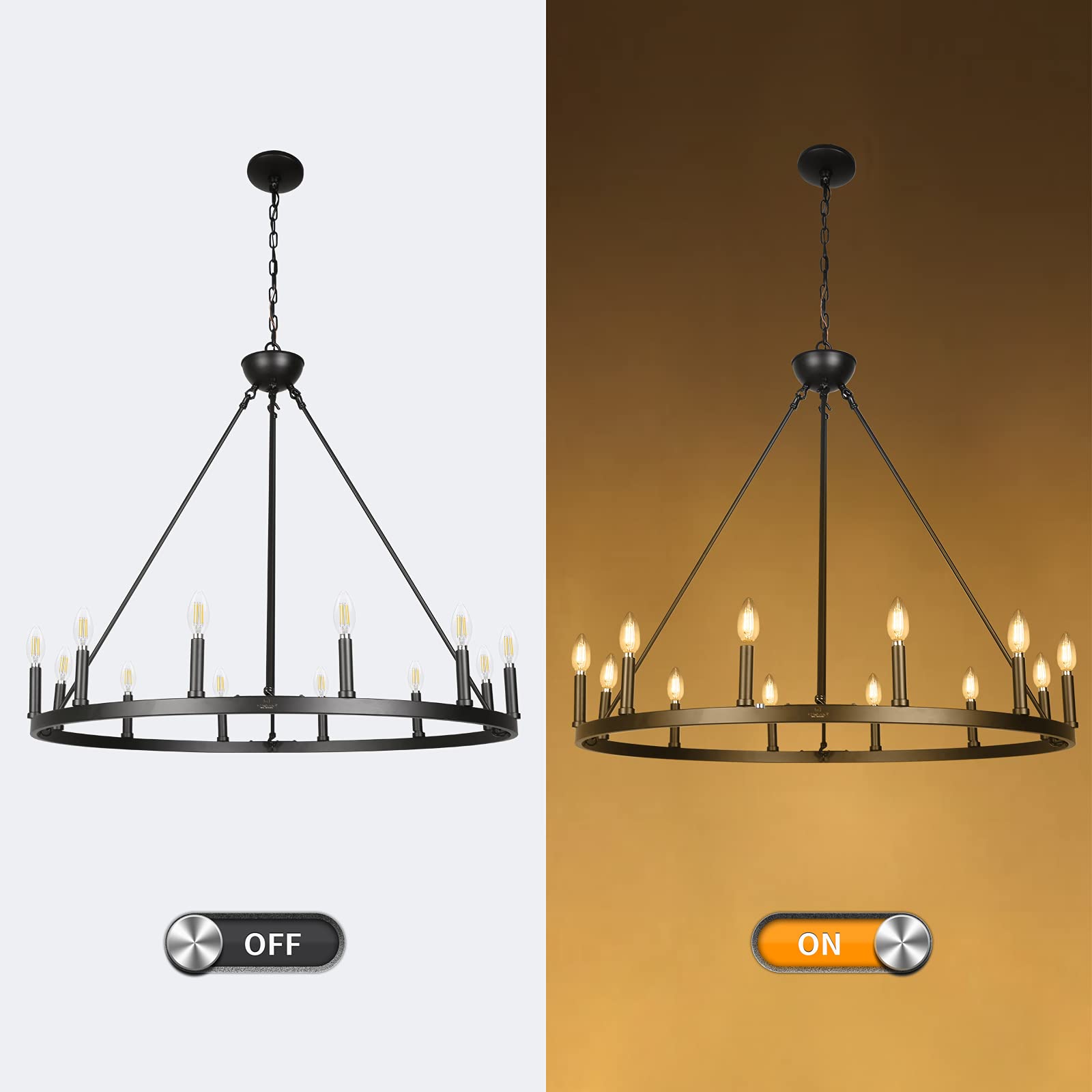 12-Light Wagon Wheel Chandelier - 37