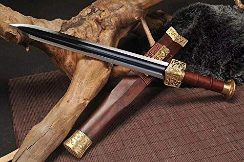 Handmade Folded Steel Katana Sword - Chinese Double Dragon Design, Han Dynasty Style, Sharp Blade for Martial Arts Training, Cosplay, and Collectible Display