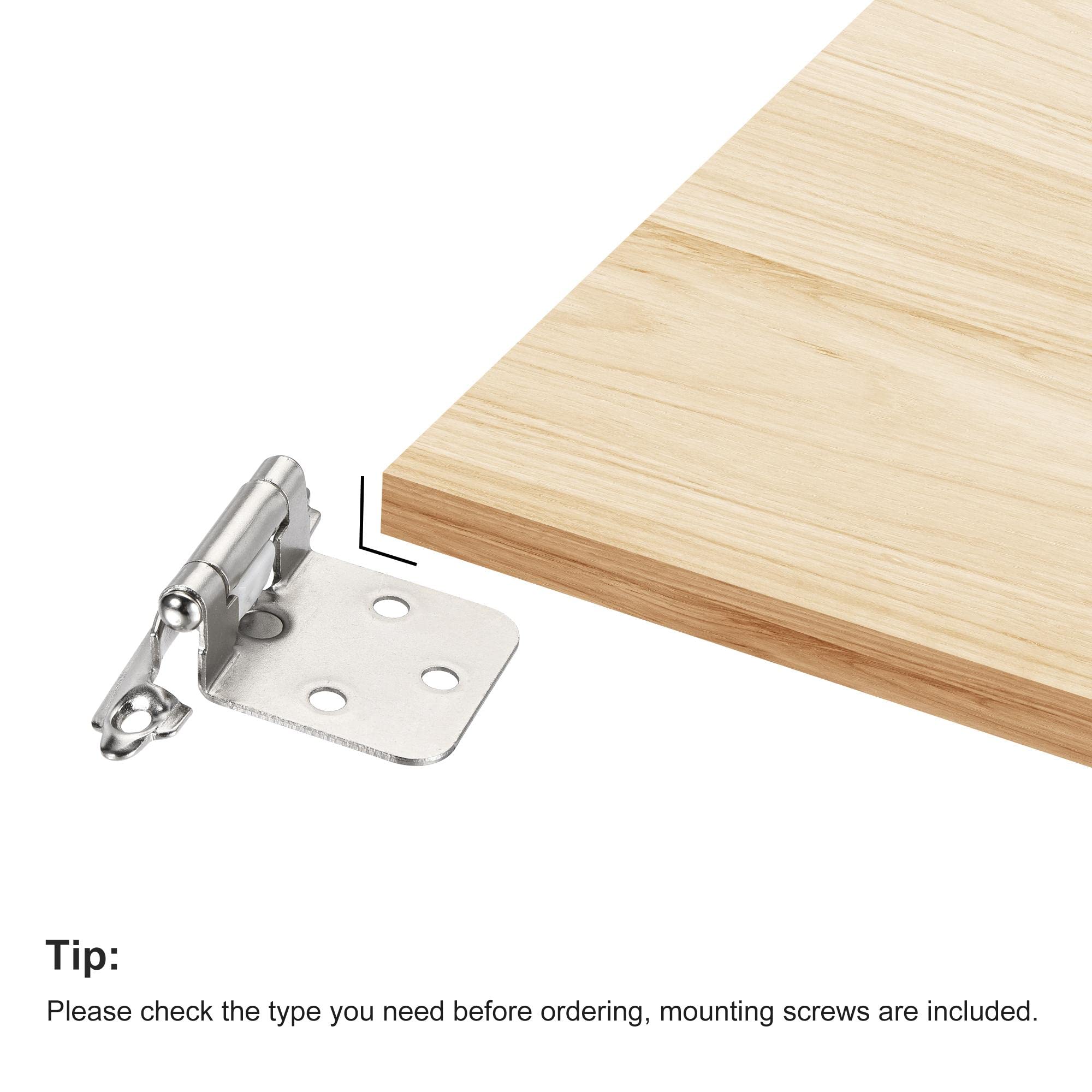 uxcell 1/2 Inch Overlay Cabinet Hinges - Self Closing 2.76 Inch Cupboard Hinges for Closet Doors with Screws, Silver Tone (4Pcs) - Perfect for Kitchen Cabinets, Wardrobes & Storage Furniture