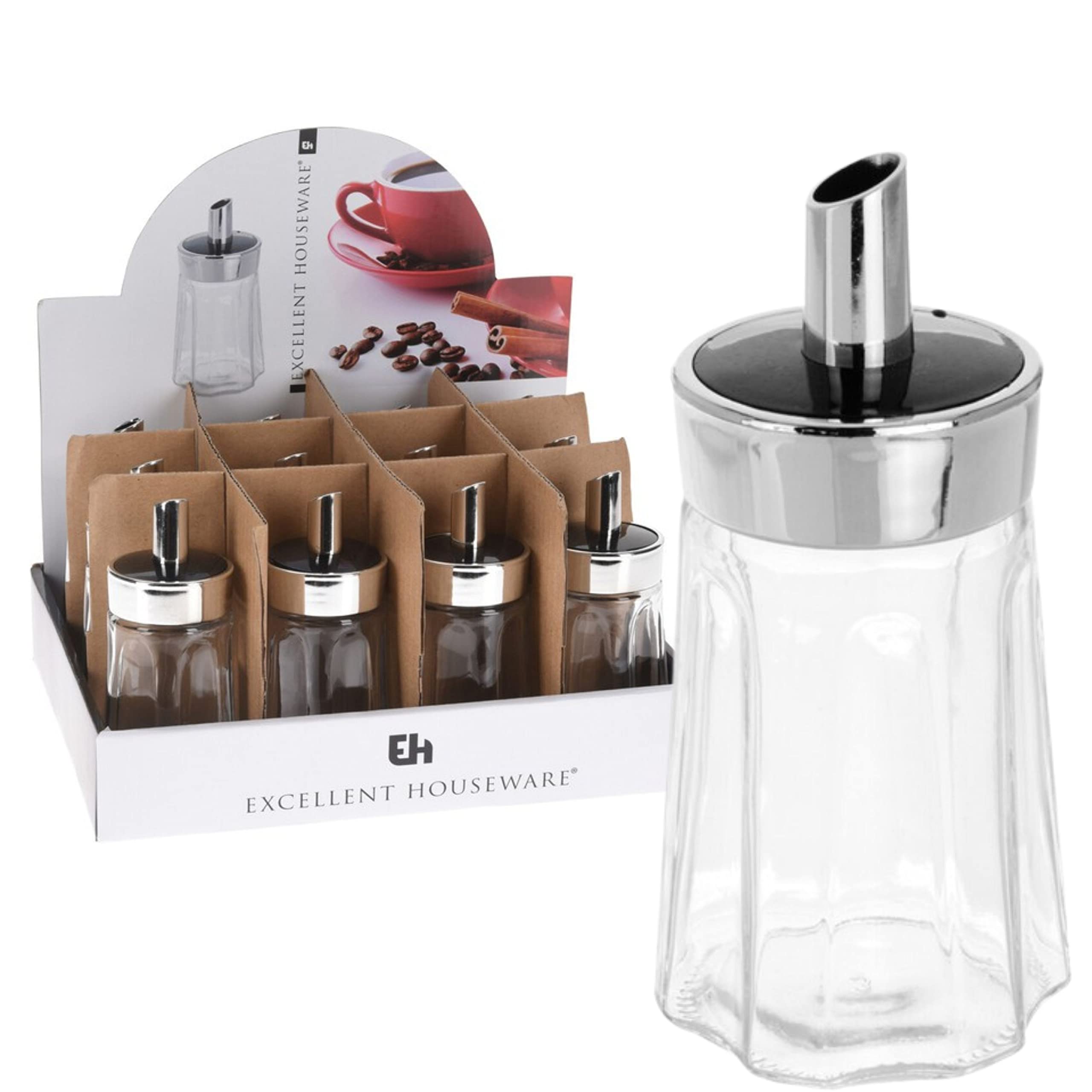 Vintage Glass Sugar Bowl Dispenser Set of 12 - Retro Sugar Pourer with Lid, Decanter for Coffee & Tea - Perfect for Cafe, Bistro, Restaurant & Home Kitchen Use
