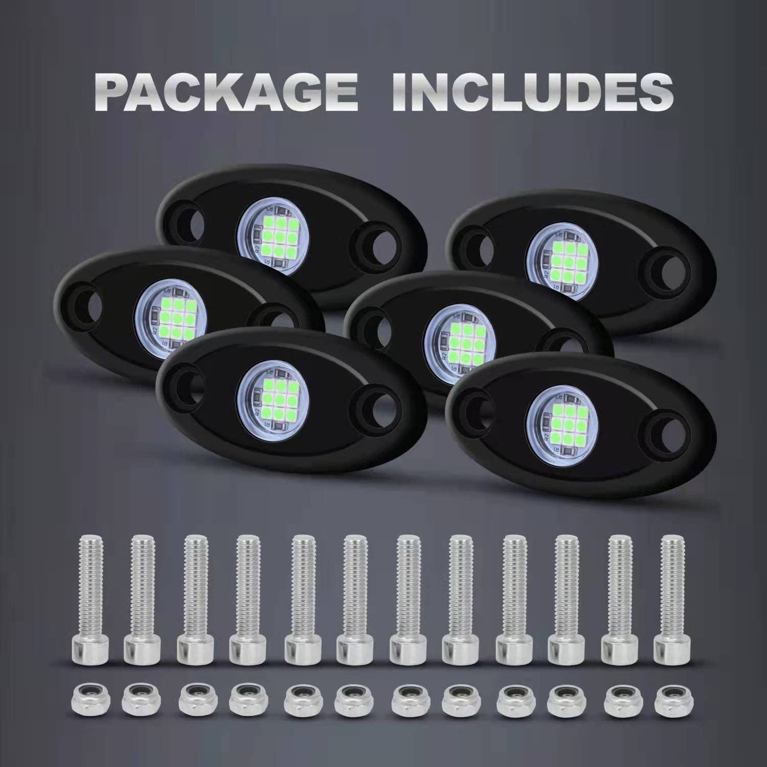 6 Pods LED Rock Lights - Waterproof Underglow Neon Underbody Light Kit for Trucks, Cars, ATV, SUV, Motorcycle & Boat (Green) | Off-Road Adventure, Night Driving, Vehicle Customization