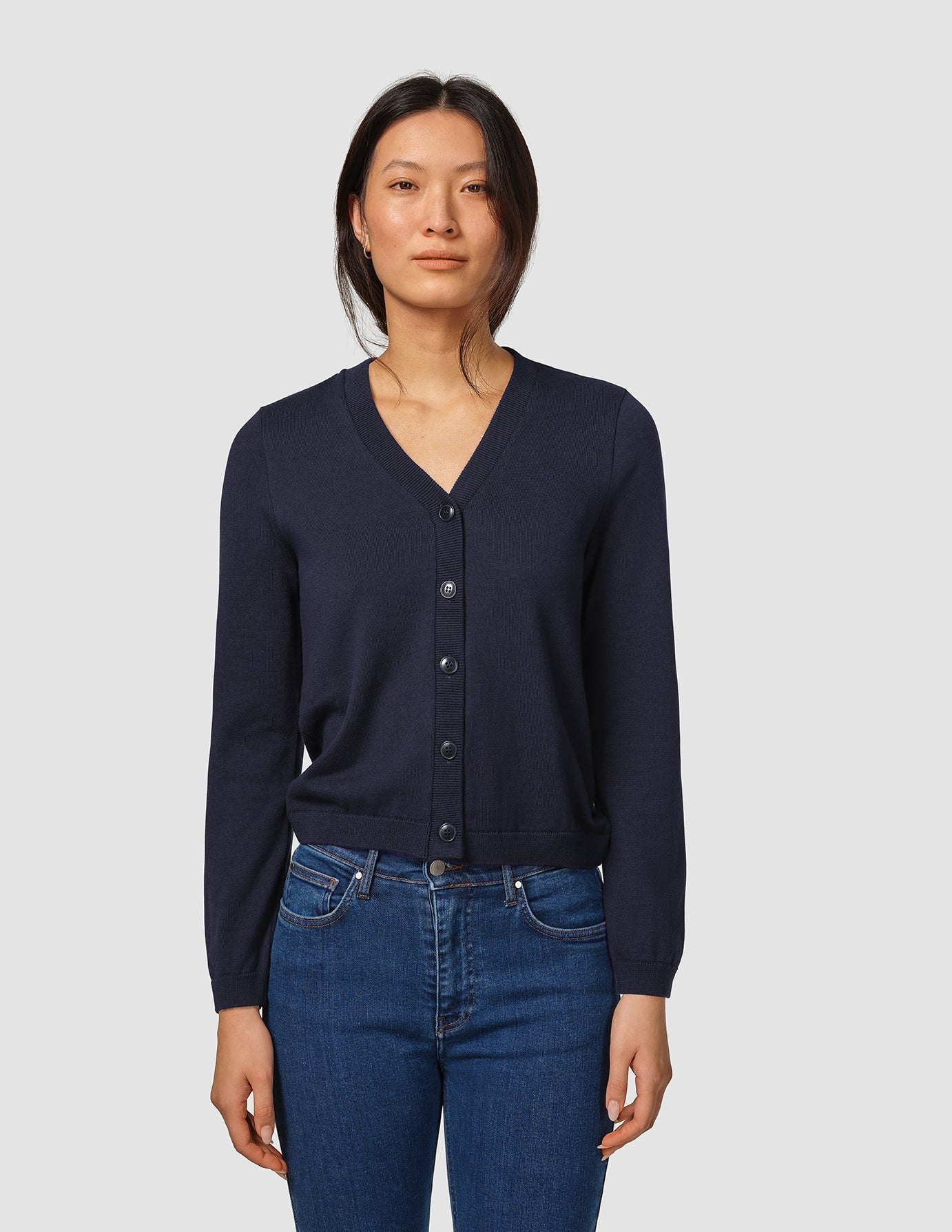 Premium Fine Knit Cardigan for Women - Soft & Cozy Navy Blue Sweater - Perfect for Office, Casual Outfits & Layering in Fall & Winter