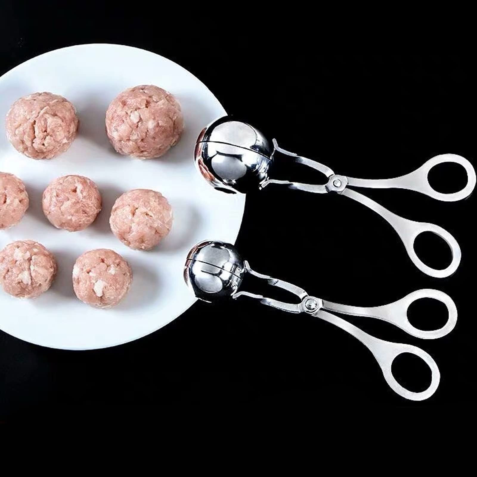 Khakho 2-Piece Stainless Steel Meatball Scoop Set - Non-Stick Meatball Maker with Ergonomic Handles, Perfect for Cake Pops, Cookie Dough & Ice Cream Balls - Ideal for Home Kitchen & Baking (Silver)