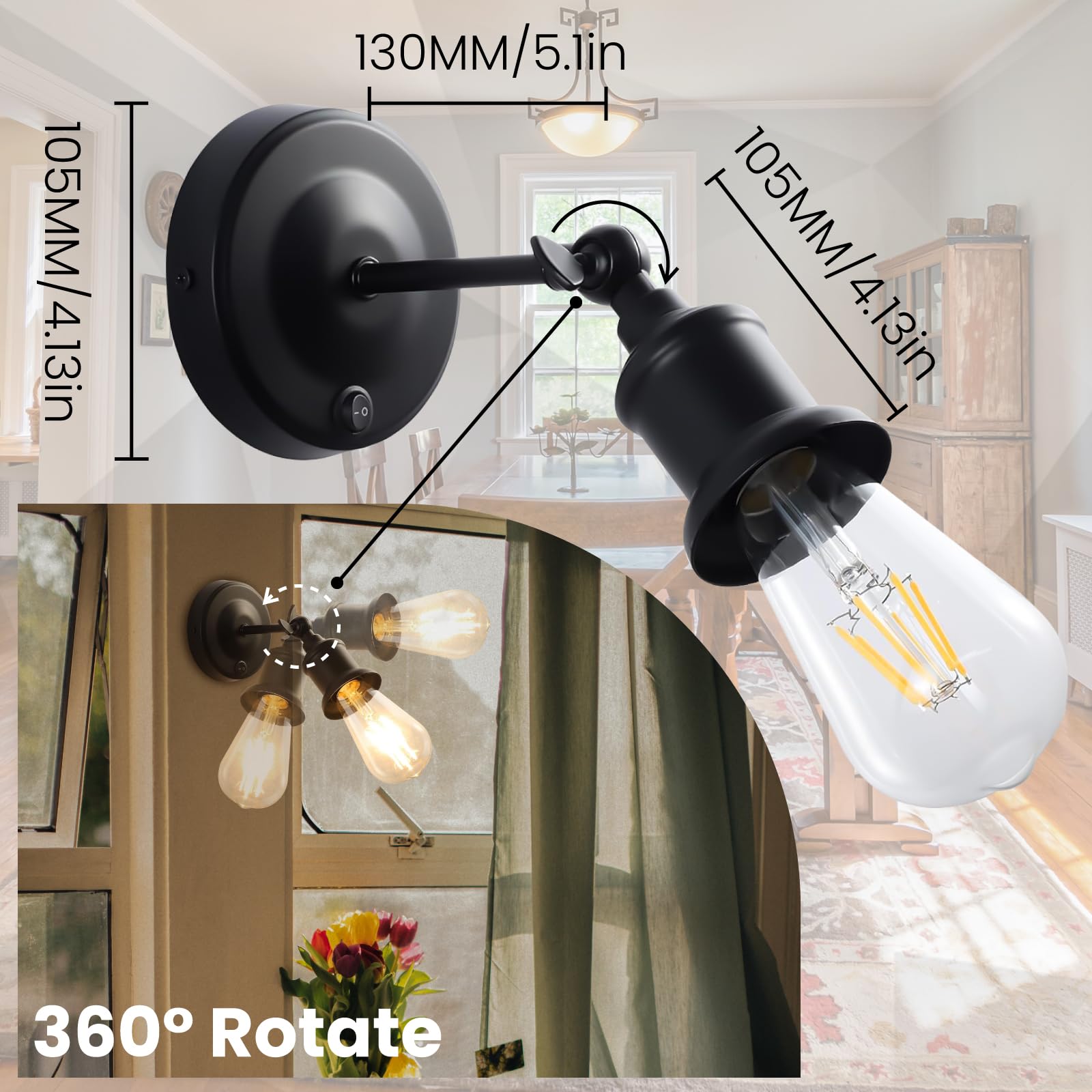 DoRight RV Ceiling Light & Wall Sconces Set of 2 - 12V LED RV Lighting Fixture with ON/Off Switch for RV, Boat, Marine, Motorhome, Caravan - Perfect for Bedroom, Kitchen & Living Space Lighting (Bulb Not Included)