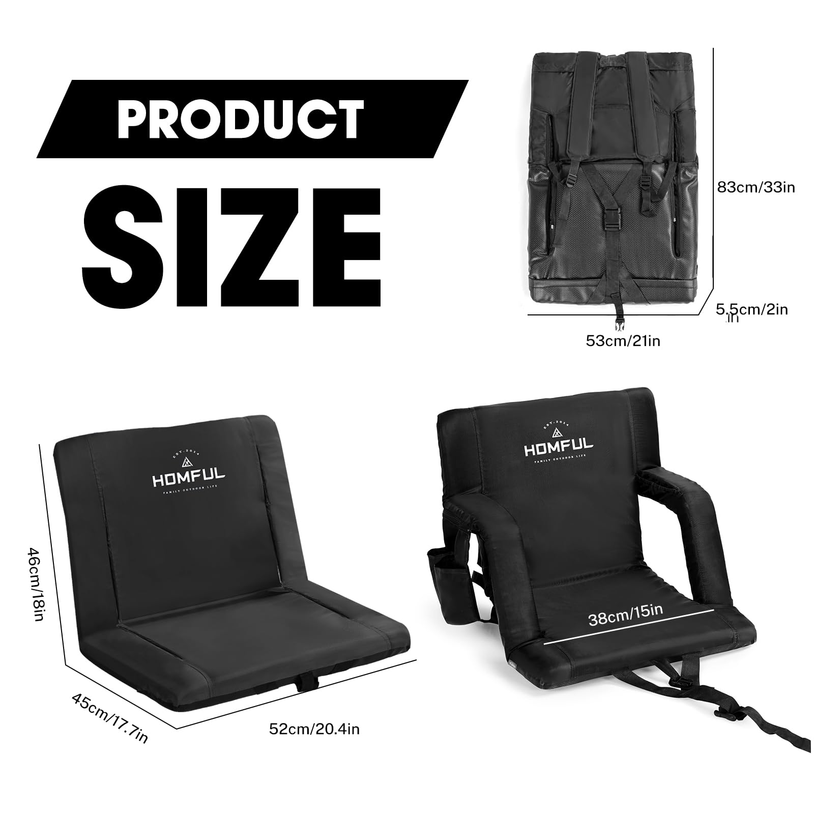 HOMFUL Portable Folding Stadium Chair with Lumbar & Back Support - Padded Reclining Bleacher Seat for Sports Games, Outdoor Camping, Beach Concerts, Picnics & Events - Comfortable Cushioned Seating for Long Hours
