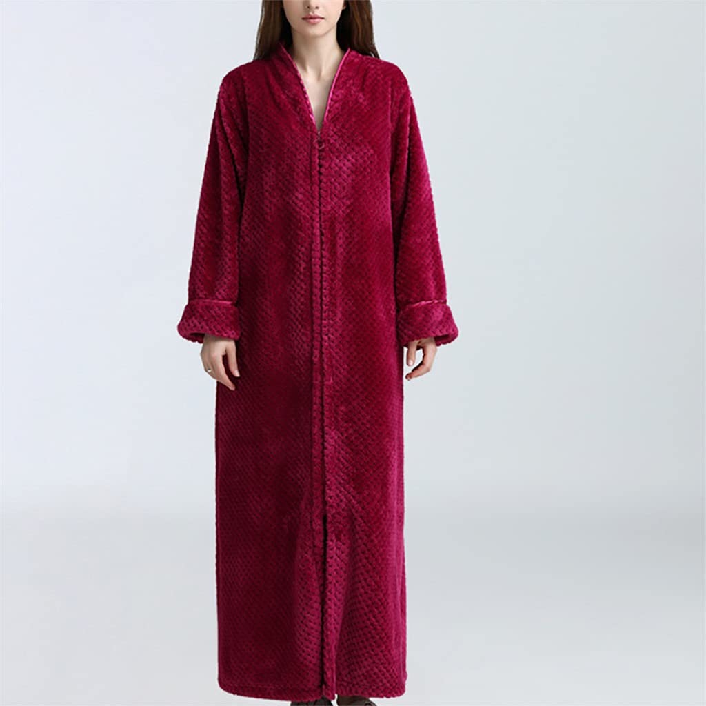 Women's Warm Zippered Long Nightgown - Soft Coral Velvet Thickened Pajamas & Bathrobe for Winter (Color: Blue, Size: Large) - Cozy Loungewear for Sleep, Relaxing at Home & Spa Days
