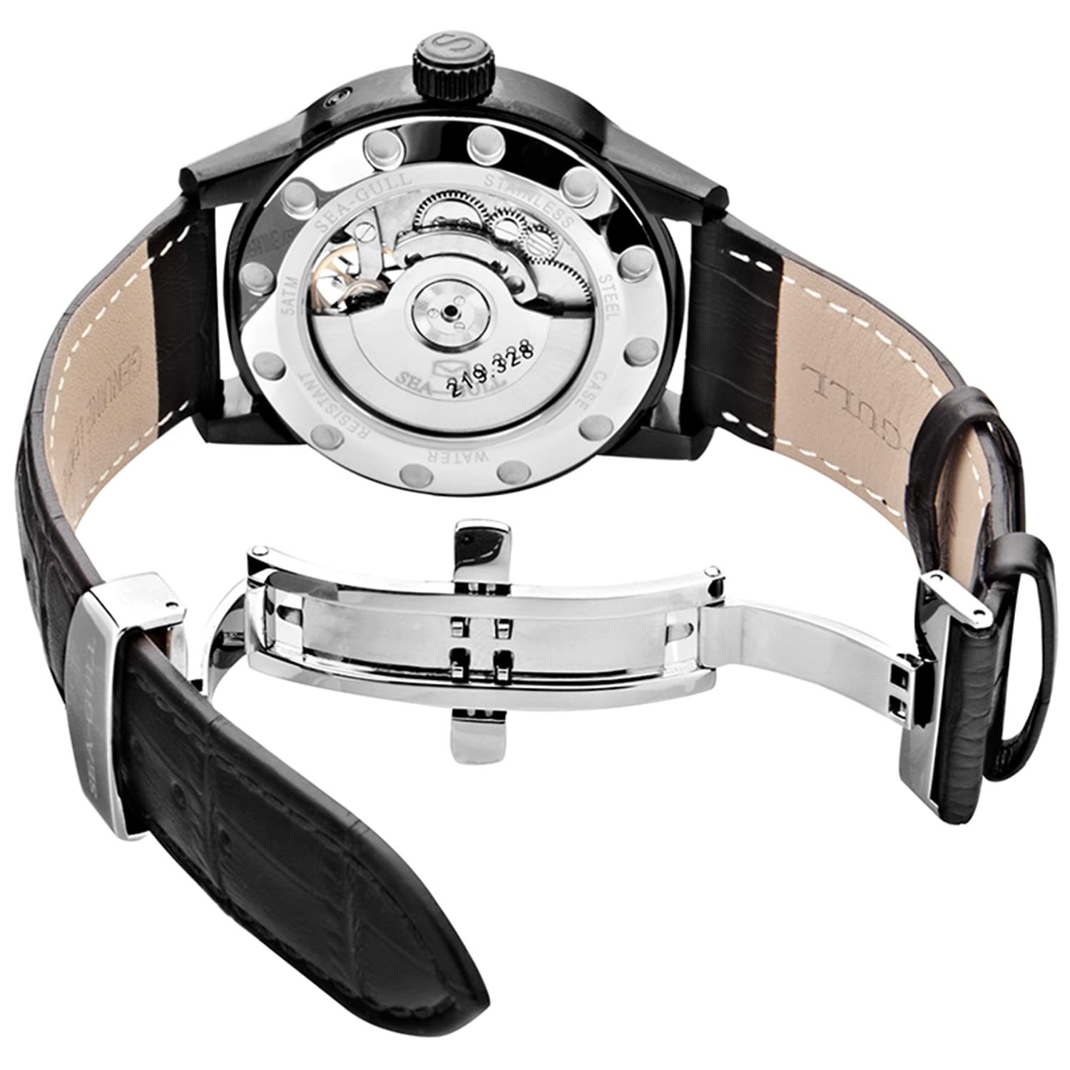 SEA-GULL Men's Automatic Skeleton Watch with Monthly & Weekly Calendar - Mechanical Flywheel Design - Luxury Dress Watch for Business, Formal Events & Collectors