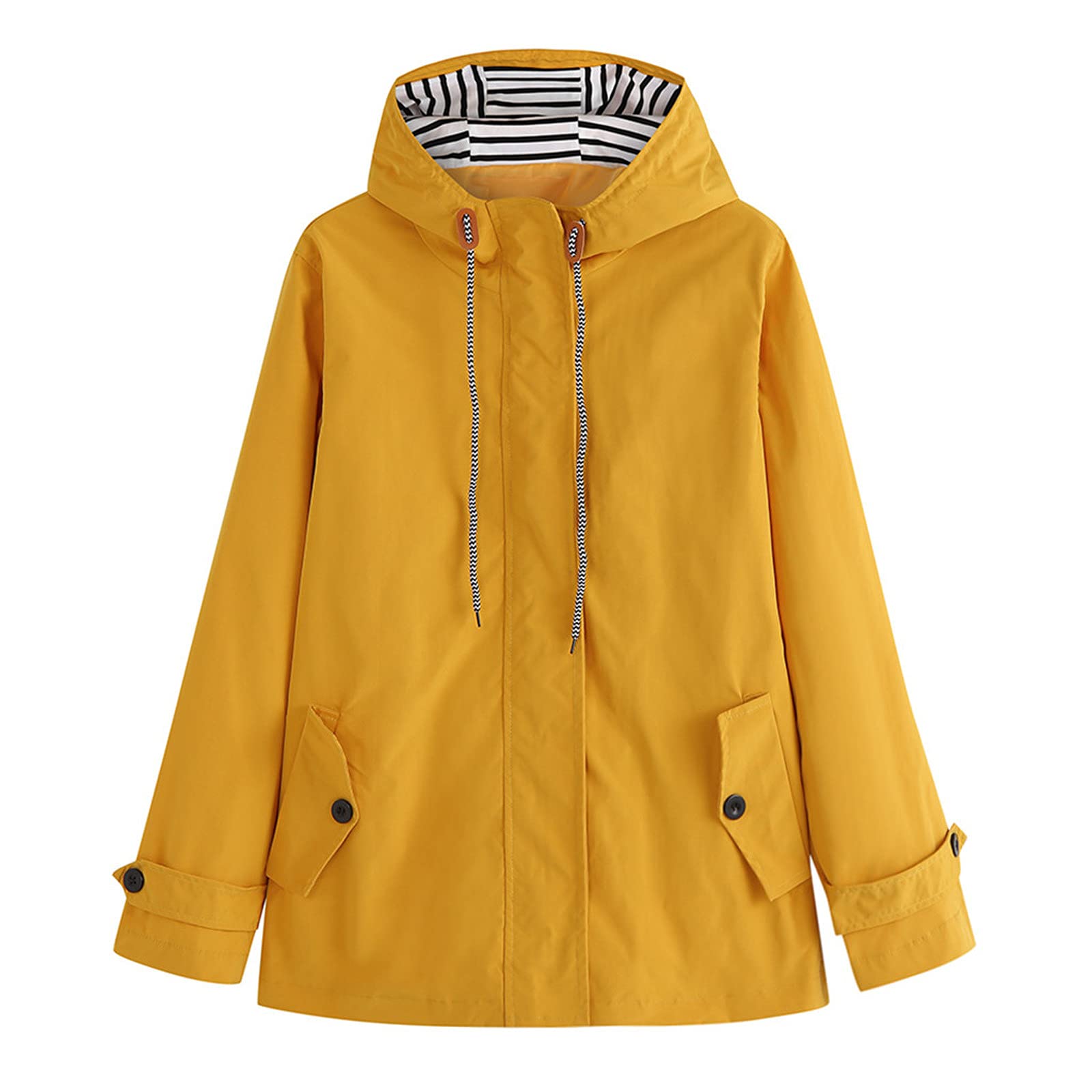 Women's Windproof Waterproof Jacket with Hood - Plus Size Raincoat for Outdoor Activities, Hiking & Travel | Striped Lining Rain Suit