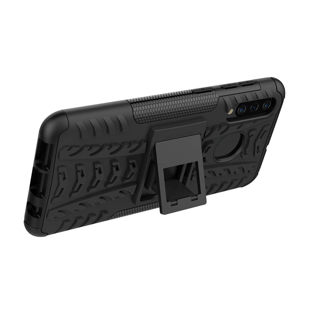 Shockproof Slim Protective Hard Phone Case with Kickstand for Samsung Galaxy A20 - Durable Cover for Everyday Use, Work & Outdoor Activities (Black)