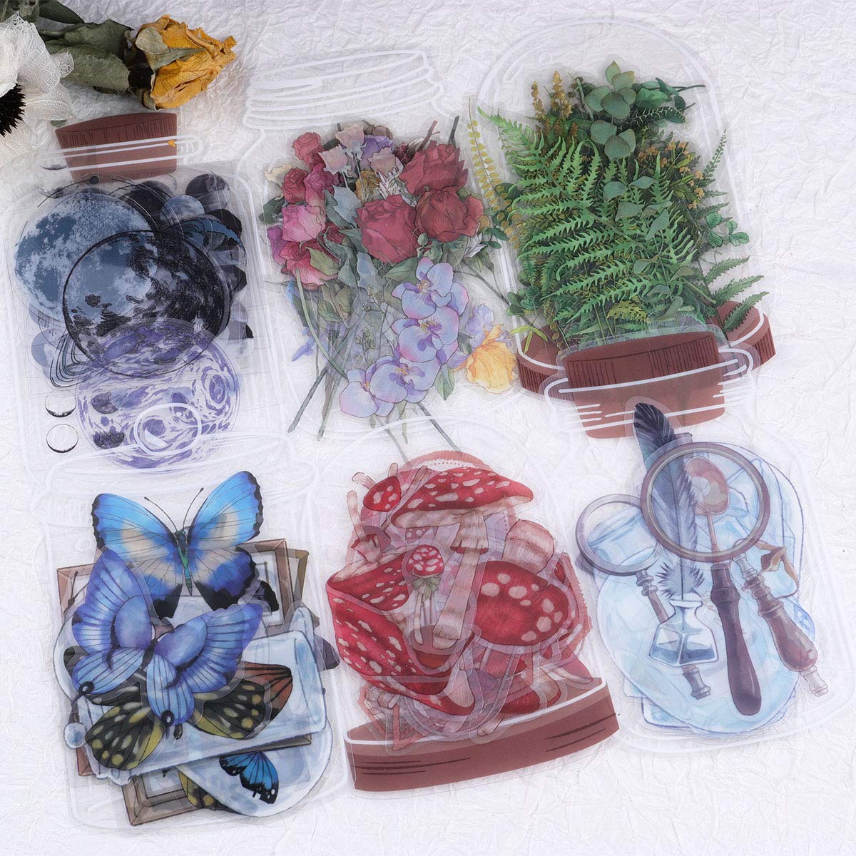 RISYPISY 120pcs Large Scrapbook Stickers Pack - Butterfly & Mushroom Decorative Stickers for Journaling, Planners, MacBook, Envelope, Notebooks & Laptops - Perfect for DIY Crafts, Scrapbooking & Gift Wrapping